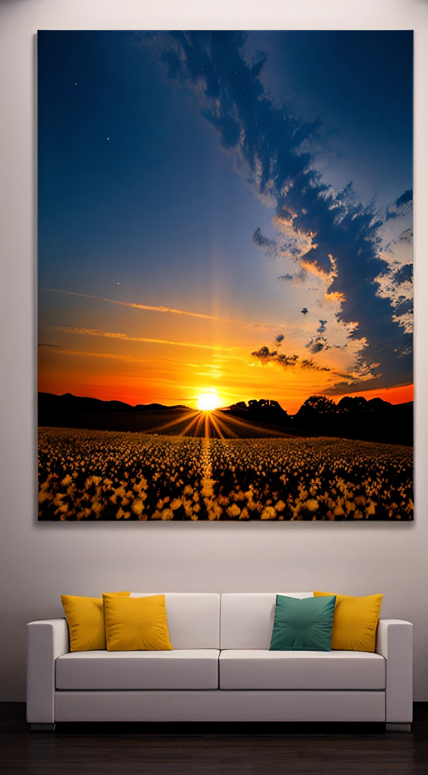 "sun sunset, brilho da noite, vista distante, realista, cores ricas, lindo e colorido, highes definition." -> "Sunset with night glow, vista distante realista e colorida, cores ricas e vibrantes, High definition and charming."