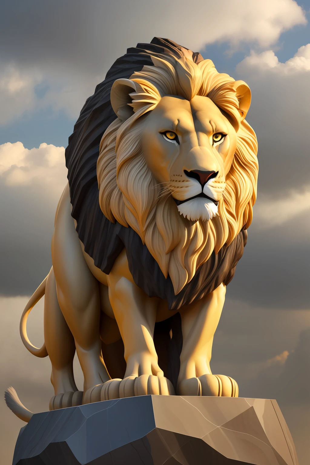 Sculpture of an imposing lion, textura de granito, em cima de uma pedra