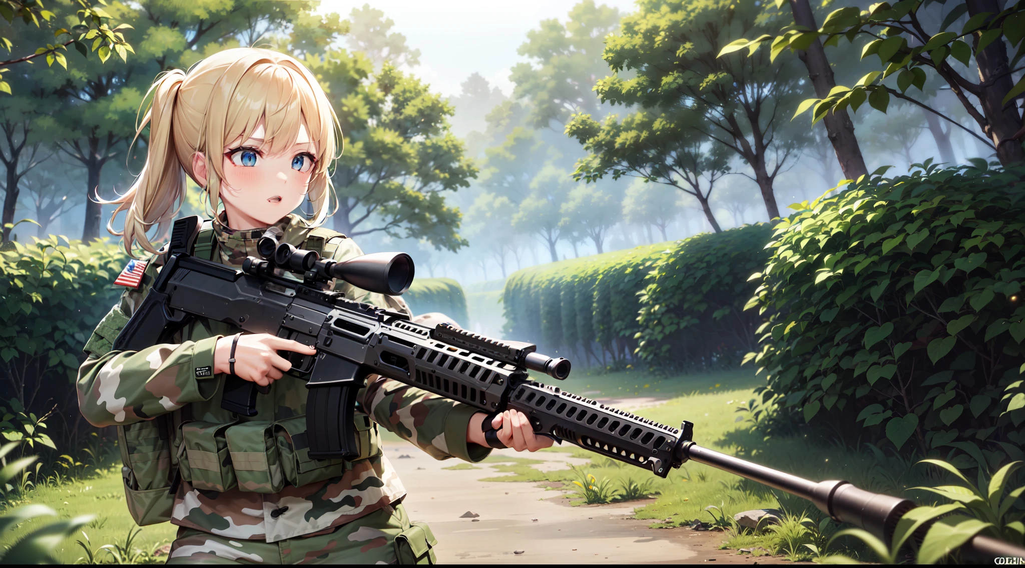 PMC, CQB, CQC, battle girl, assault rifle, jungle, camouflage