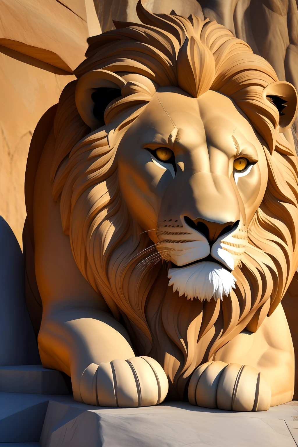 Sculpture of an imposing lion, textura de granito, em cima de uma pedra