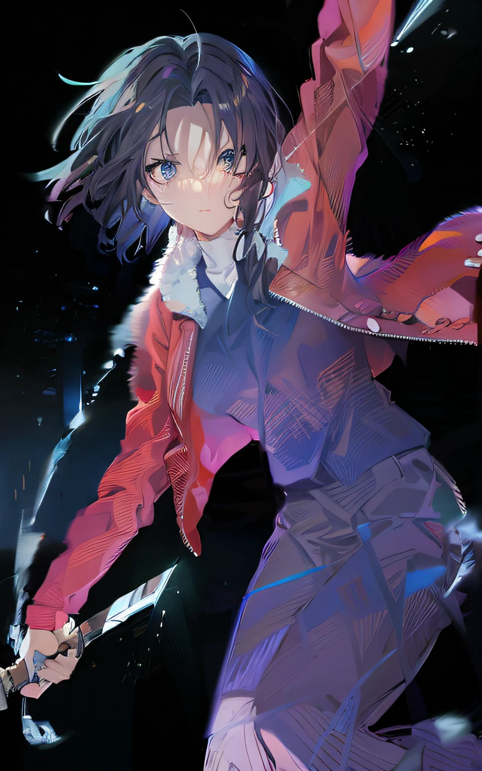 anime girl in red jacket standing on balcony overlooking city, kyoto animation key visual, anime style like fate/stay night, tohsaka-rin, kyoto animation still, Badass anime 8 K, style of anime4 K, kyoto animation anime key visual, unlimited blade works, close up iwakura lain, anime best girl, ufotable, Also, in style of kyoto animation --auto