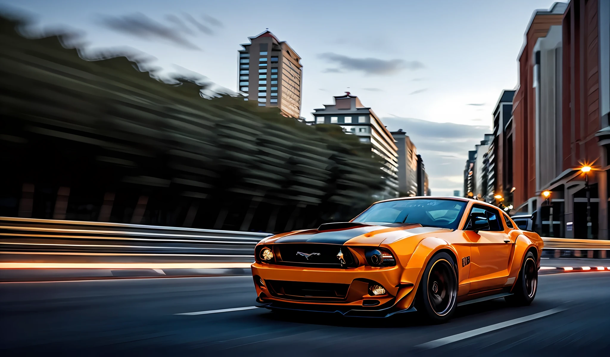 A closeup of a car driving on a city street at night, 4k wallpaper, 3840x2160, high quality wallpaper, amazing wallpaper, Mustang, muscle cars.