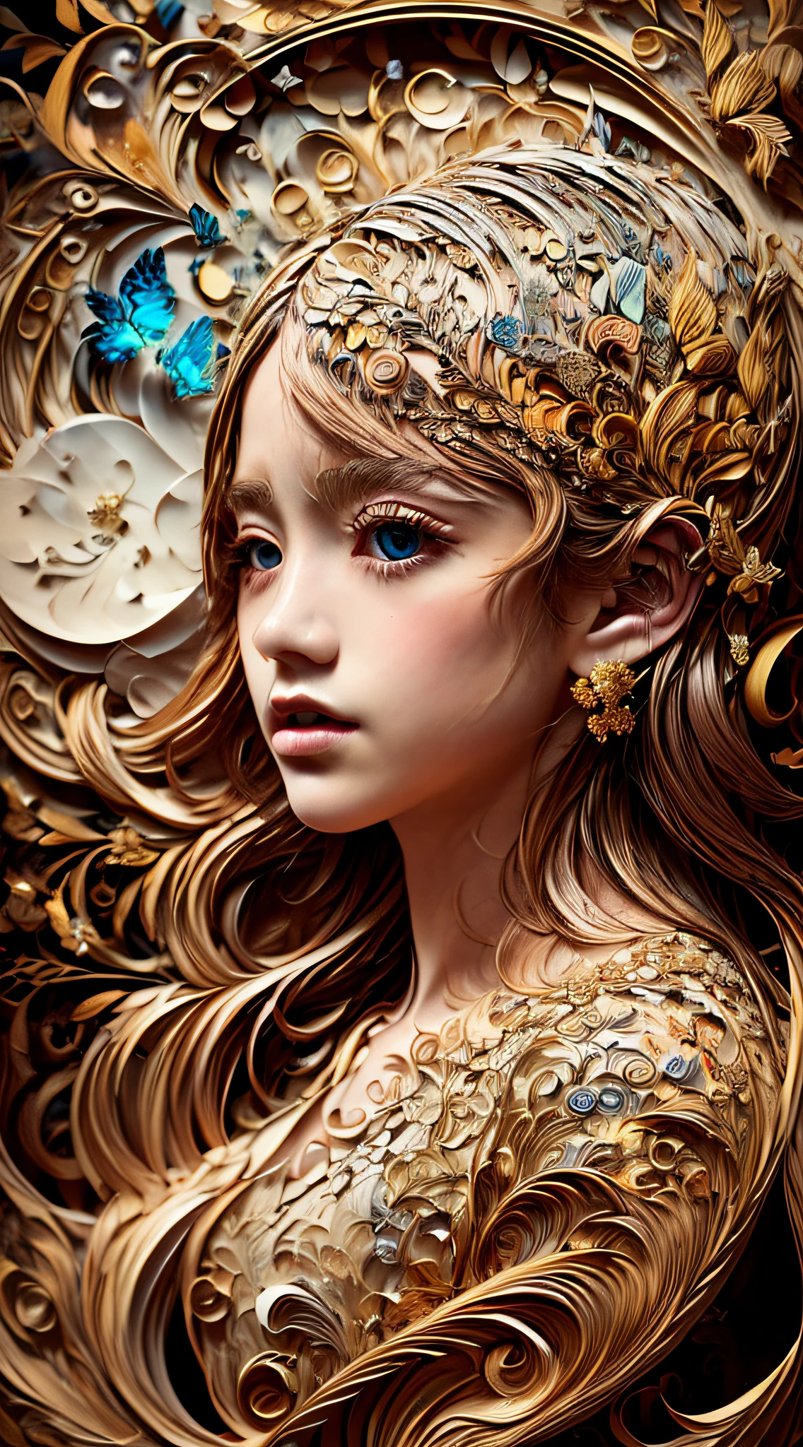((((masterpiece))), best quality, illustrations, beautiful details glow,
paper_cut, girl face details clear to the camera, tree, moon, butterfly,