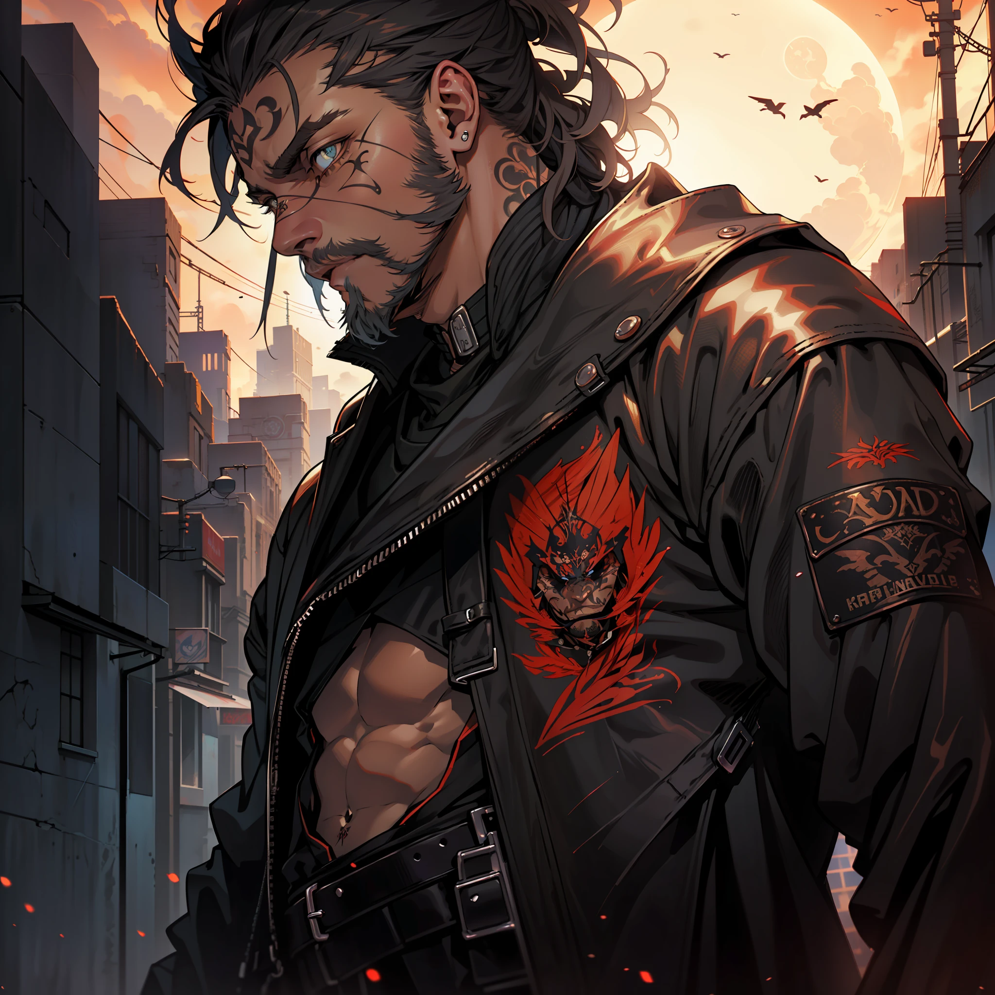 (coolboy),(cinematic:1.5),(darkboy),(highlydetailed),(intenseexpression),(mysterious),(darkatmosphere),(smokeeffects),(edgelighting),(tattoos),(rippedclothing),(rebellious),(intenseeyes),(leatherjacket),(stubblebeard),(silhouette),(cityscapebackground),(moonlight),(urbanvibe)
