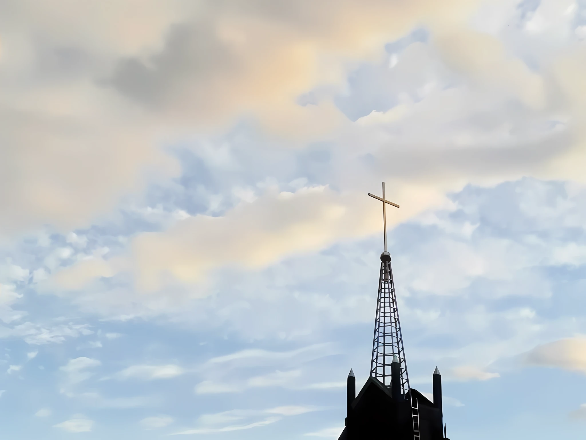 There is a tall tower,There is a cross on it, Church background, Church background!, shadow of catholic church cross, viewed from far away, comforting and familiar, pointing to heaven, cross composition, up there, up looking, reaching for the sky, reaching for the sky, Holy, minaret, look from down, ascending form the sky, sword pointed at sky