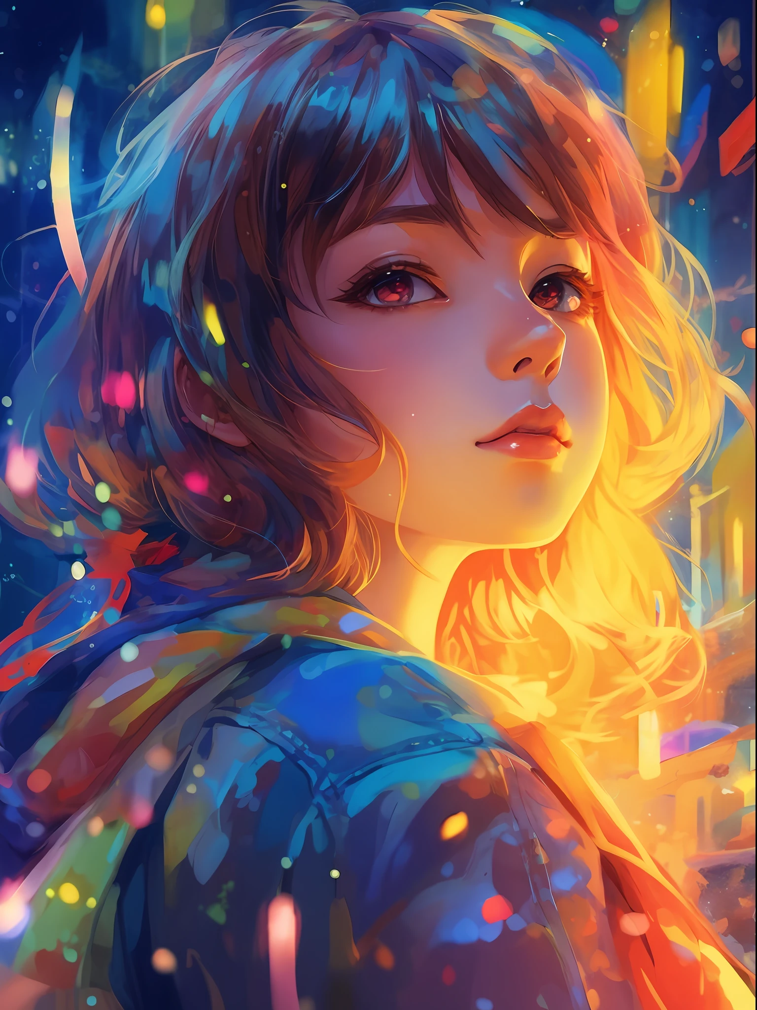a girl with a bright hair and a blue jacket looks at the camera, inspired by Yuumei, digital anime art, colorful digital painting, rossdraws cartoon vibrant, anime style 4 k, alice x. zhang, by Yuumei, digital anime illustration, beautiful anime portrait, vibrant digital painting, detailed digital anime art, anime digital art