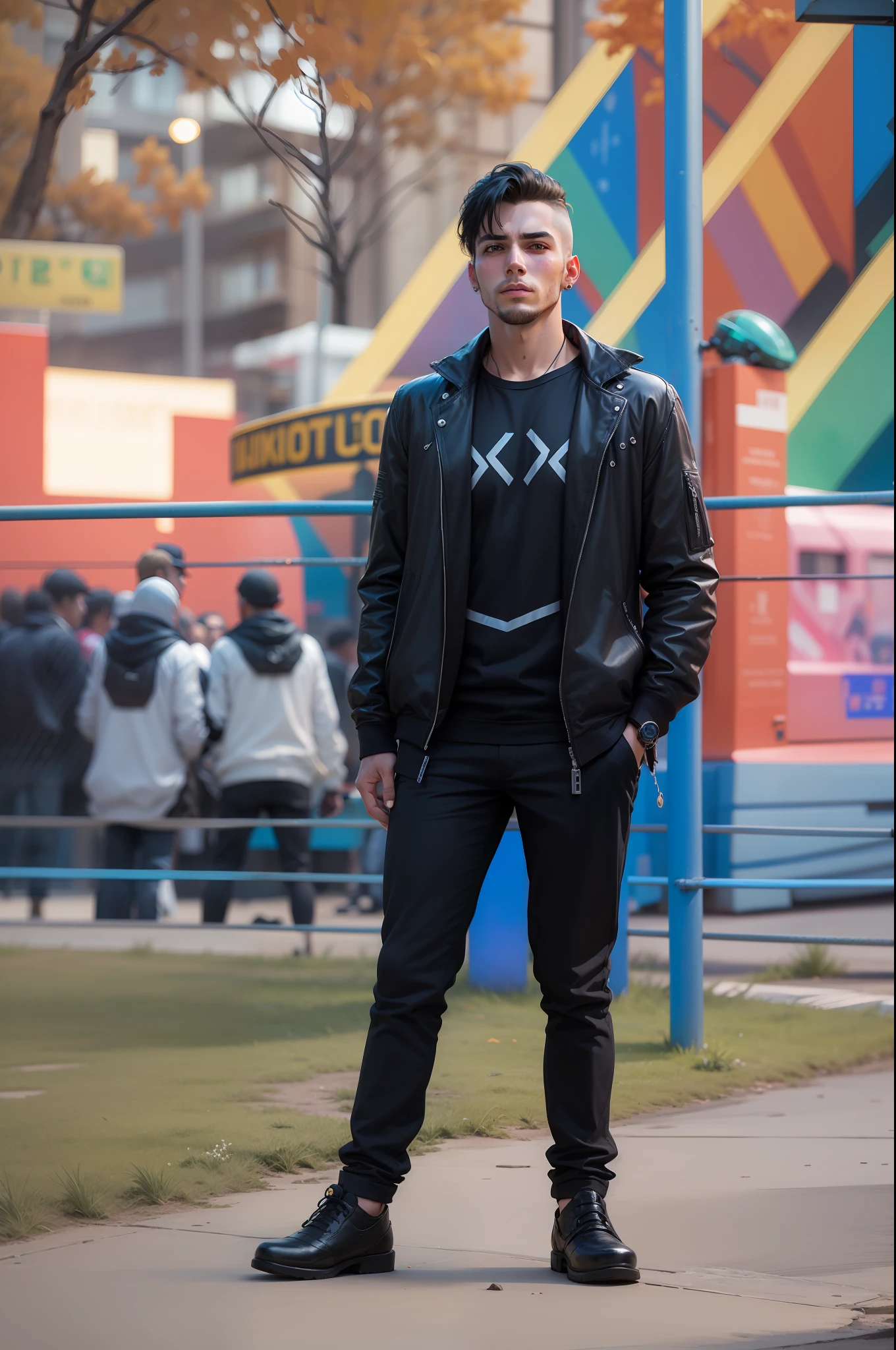 Background change cyberpunk handsome boy ultra realistic face