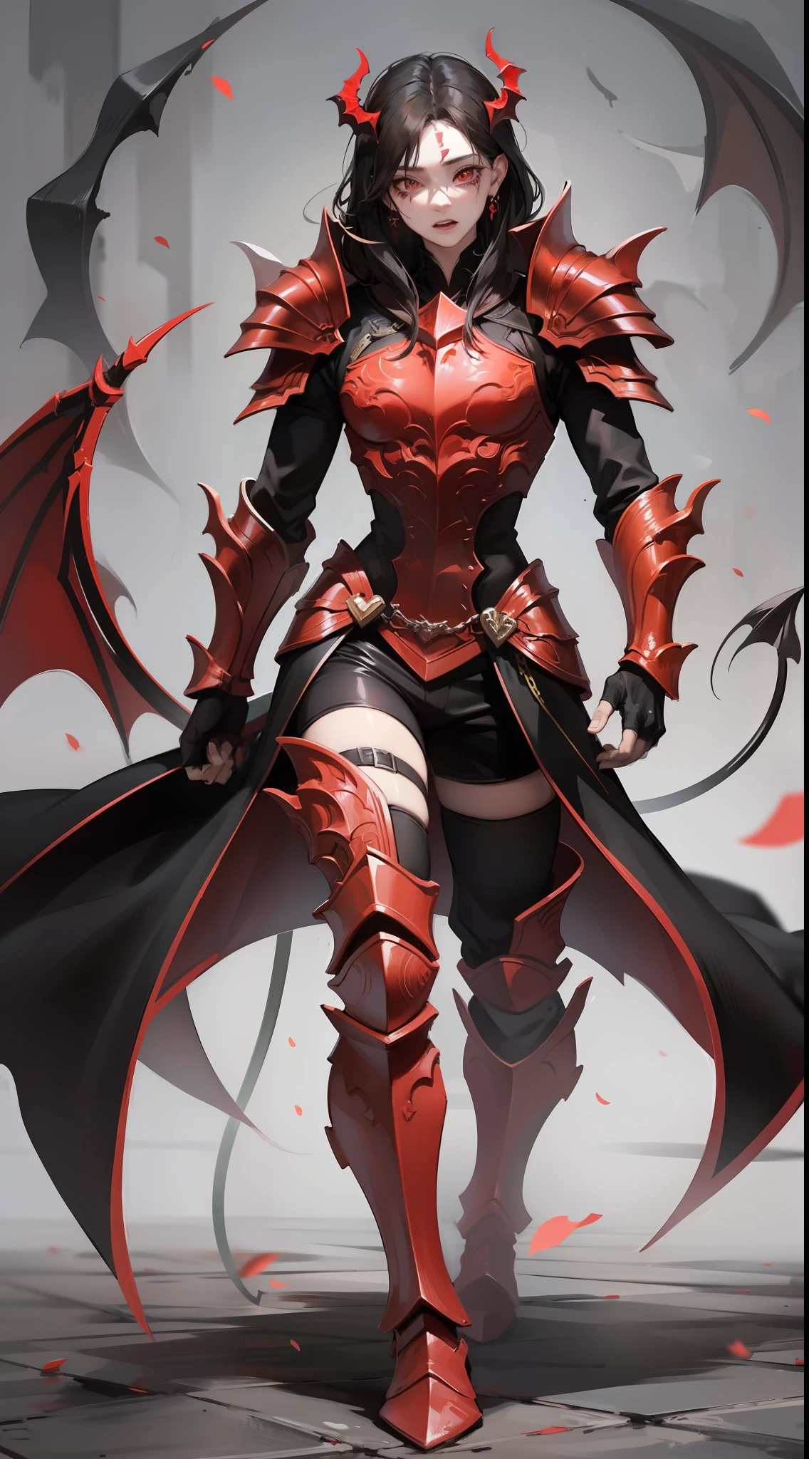 Young guy, Long black hair, red eyes, red tattoo on face, demon armor, daedric armor, Rage, Masterpiece, highly quality