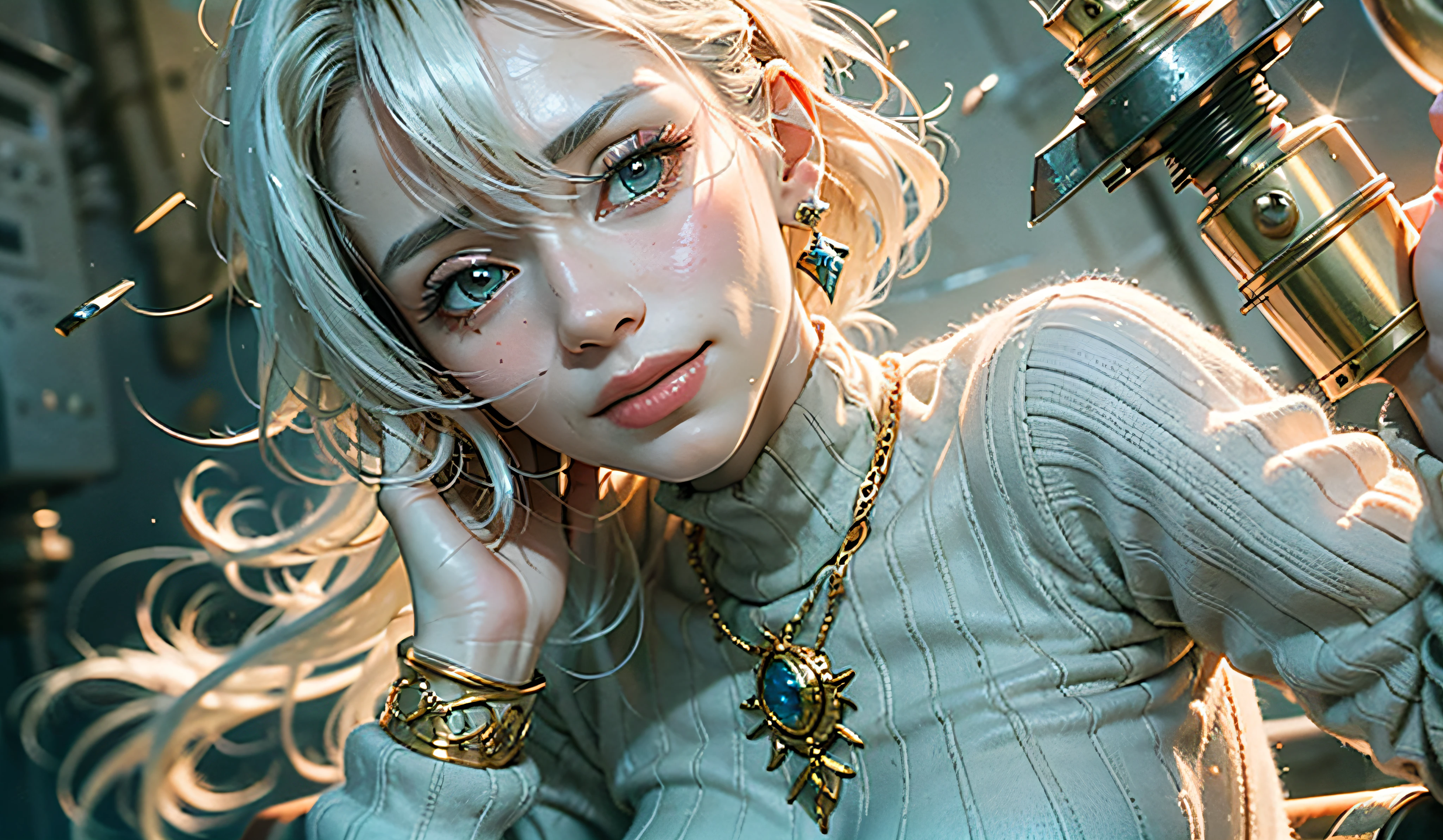 fullllbody、White-haired、(dragoon: 1.2)、Brantovan、шедевр、beste-Qualit、Official art、Highly elaborate CG Unity 8K wallpapers、For girls、Super-High Resolution、(photo- realistic:1.4)、Golden Hour Lighting、Sweater Dresses、(Upper body body)、(Platinum Shorthair:0.8)、(Puffy eyes)、watch audience、Front-facing、a smile、mideum breasts、Gentle smile、shirts lift、Luxurious interior