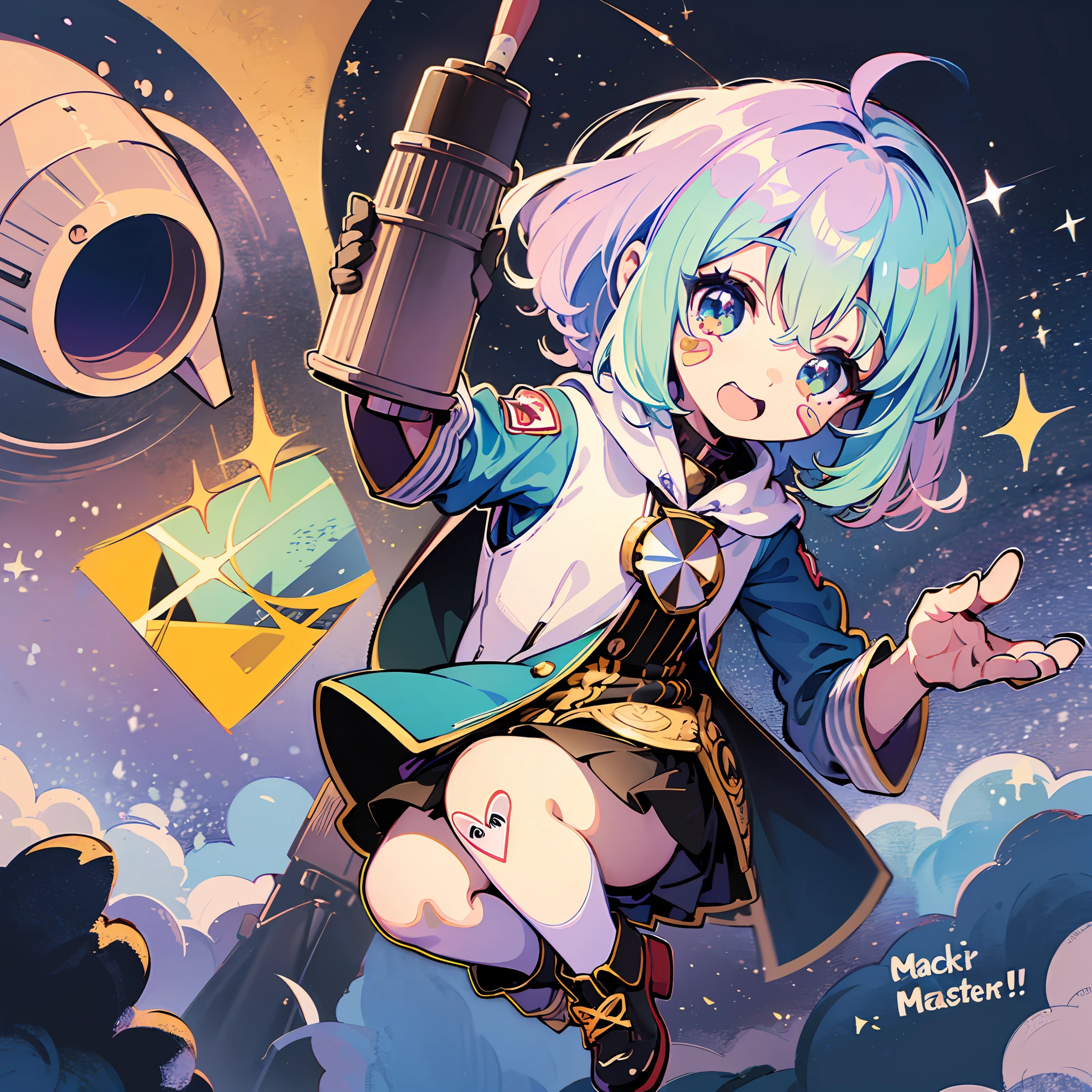 ((a sticker:1.5)))、((Chibi Chara))、(((saluting)))、(((rocket launcher)))、Fluffy、1girl in、saluting、Thanks、Thank you strongest、Chibi Chara、fullllbody、Pastel colors hair、Fairy tale、Fantastical、mastaerpiece、beste-Qualit、high picture quality
