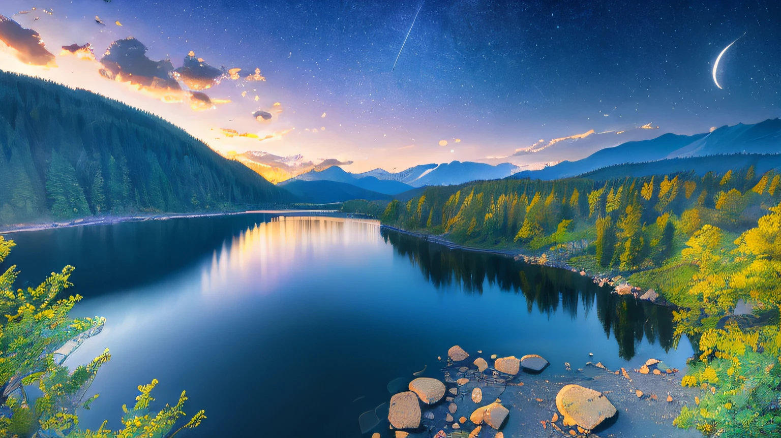 masterpiece, best quality, high quality,extremely detailed CG unity 8k wallpaper, A tranquil and peaceful scene, featuring a serene lake nestled among rolling hills and surrounded by a verdant forest, with a misty morning fog that adds an air of mystery and enchantment, artstation, digital art, intricate, trending, muted colors, artstation, digital illustration, intricate, trending, pastel colors, oil paiting, award winning photography, Bokeh, Depth of Field, HDR, bloom, Chromatic Aberration ,Photorealistic,extremely detailed, trending on artstation, trending on CGsociety, Intricate, High Detail, dramatic, art by midjourney --auto