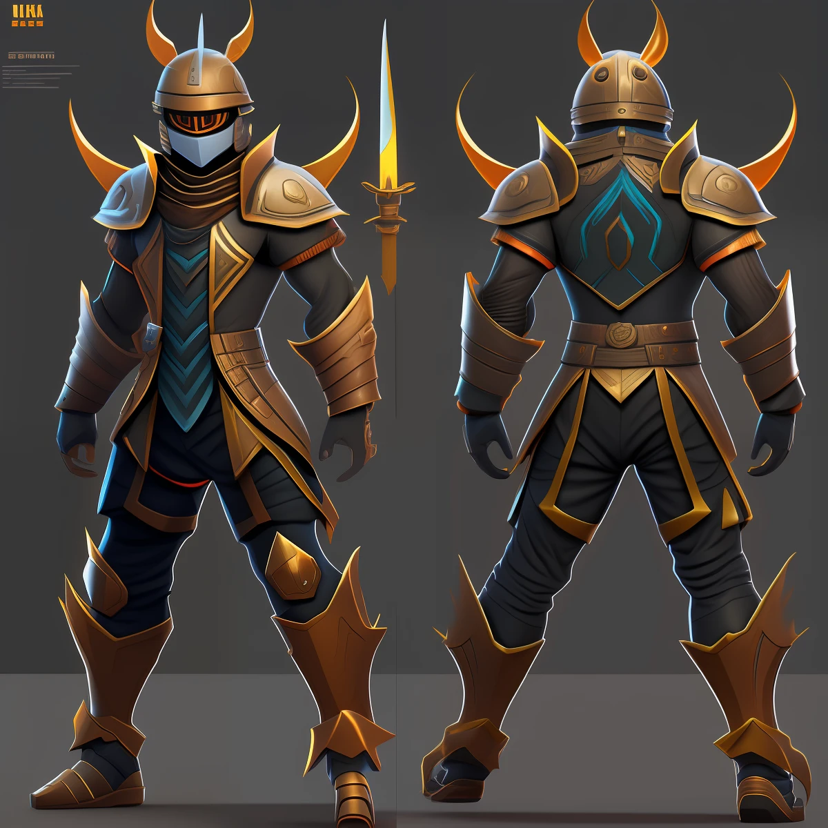cartoon, futuristic Ninja, robot part, futuristic body, character sheet, full body, character model, detailed, roosuri style, 8k, fire sword --auto --s2