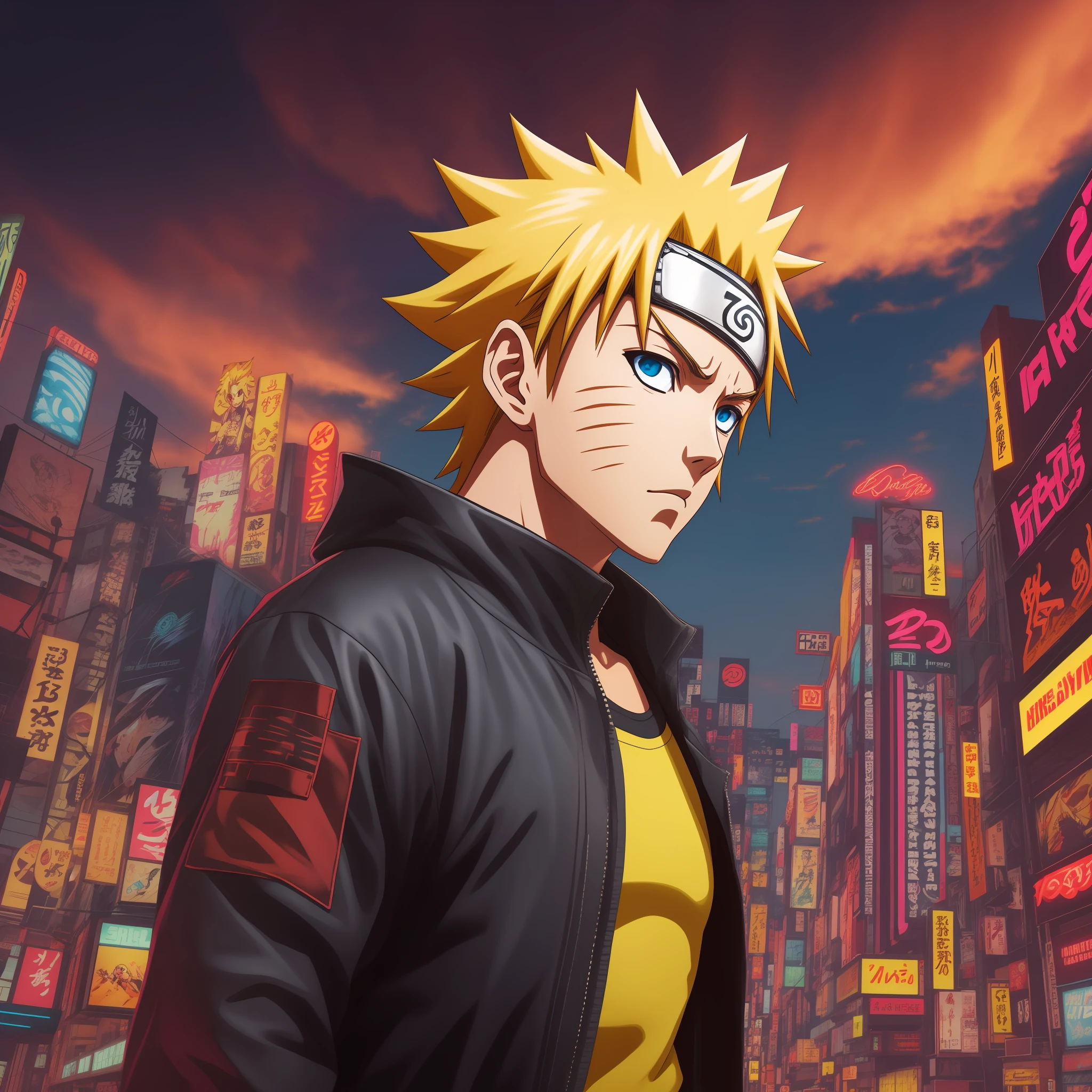 uzumaki naruto, Naruto, estilo anime, Synthwave, corpo inteiro, 8k, altamente detalhado, disco Rigid