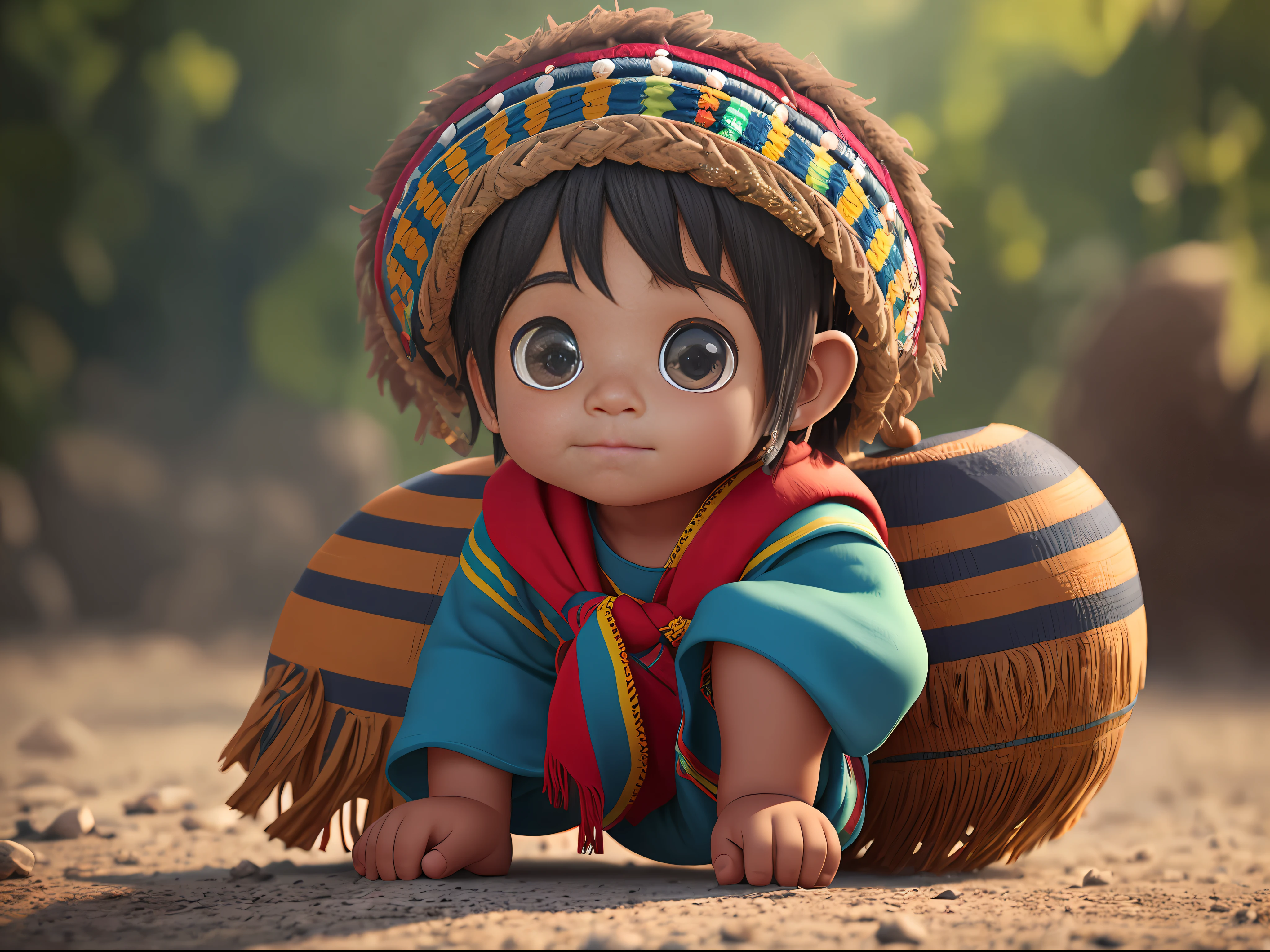 Little cute adorable (((full body))) Bolivian indigenous Inca (((boy))) with big fluffy eyes, 8K, OCTANE RENDER --auto --s2