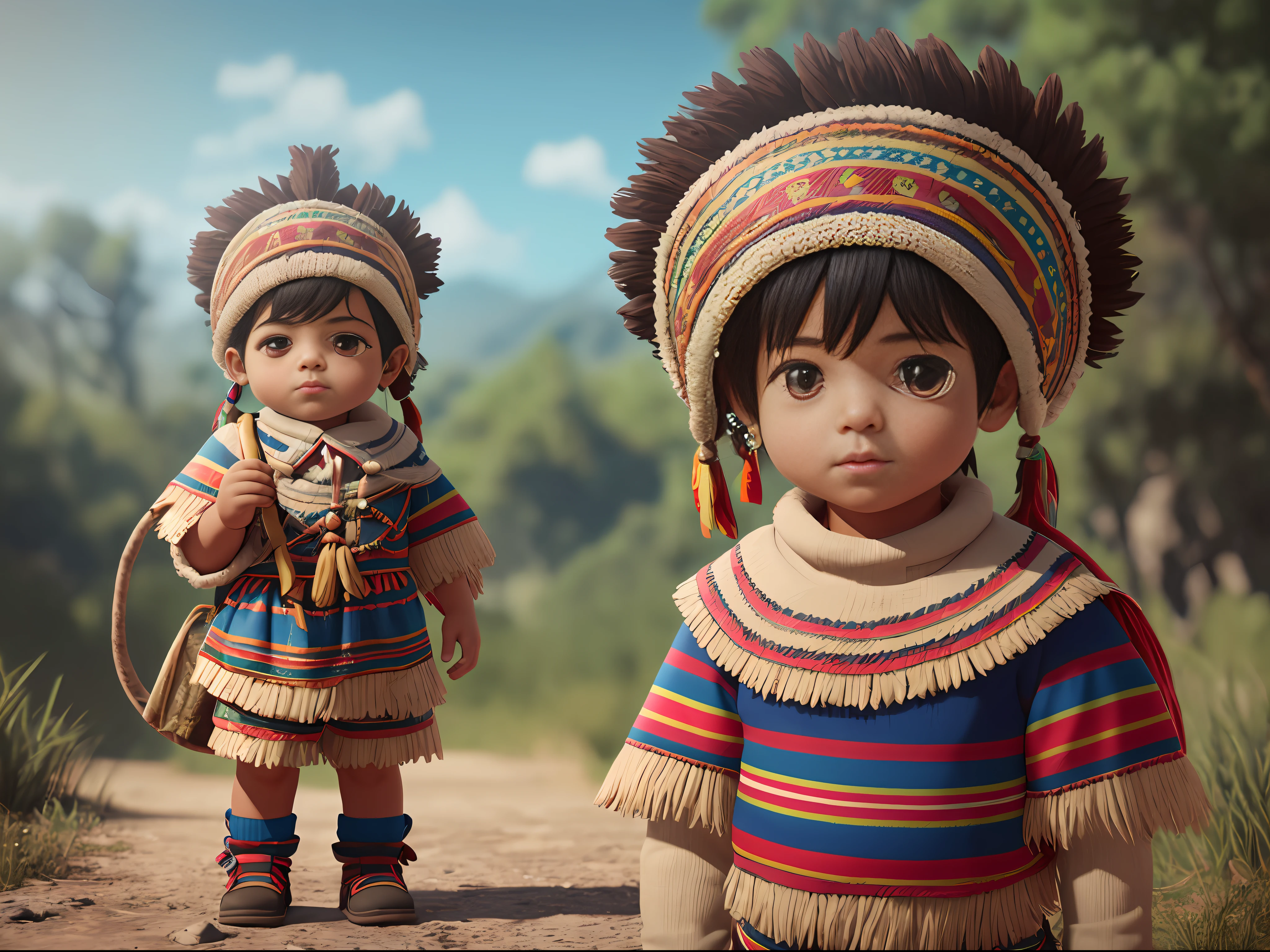 Little cute adorable (((full body))) Bolivian indigenous Inca (((boy))) with big fluffy eyes, 8K, OCTANE RENDER --auto --s2