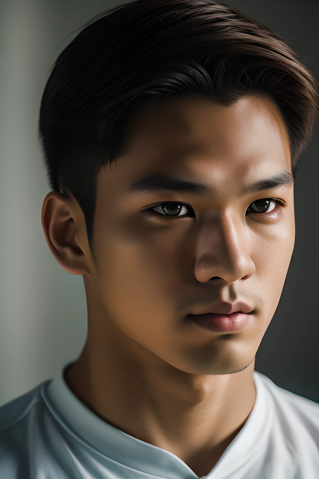 (realistic:1.5) professional Portrait photography: of a Handsome Teenager Thai Men , UHD, perfect white balance, Alberto, Canon EOS R6, Prime lens photography, perfectly balanced dim lighting, Real human skin, White balance, Sharp details