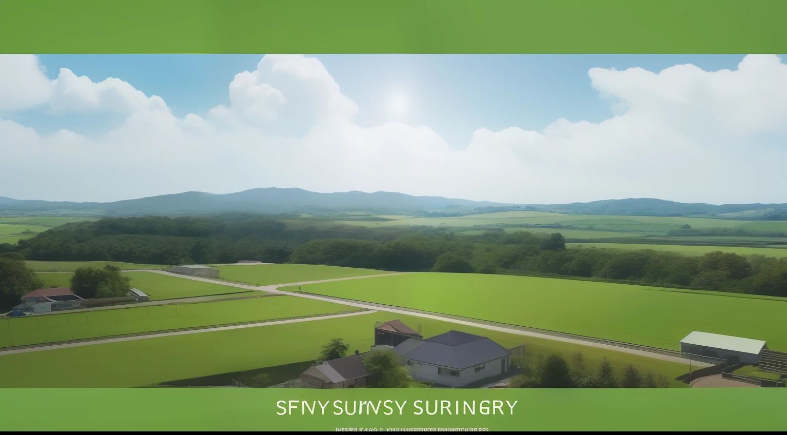 There is a picture of a green field,There is a building in the middle, clear sunny day, sunny day with clear sky, On a sunny day, sunny day time, happy sunny day, on a bright day, sunny mid day, Sunny day, haruhi, Sunny sky, Sunny day background, Sunny environment, sunny clear sky, the sunny day, the sunny day