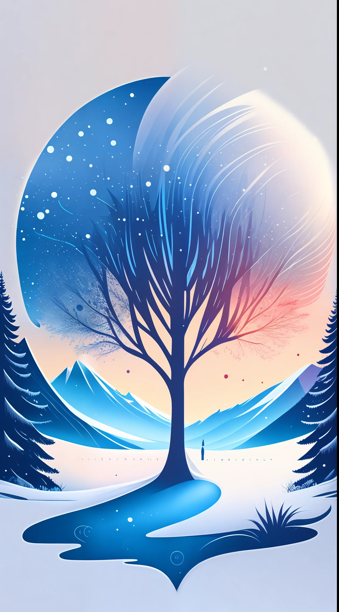 a spruice tree in a winter landscape, tshirt design, rzminjourney, vector-art