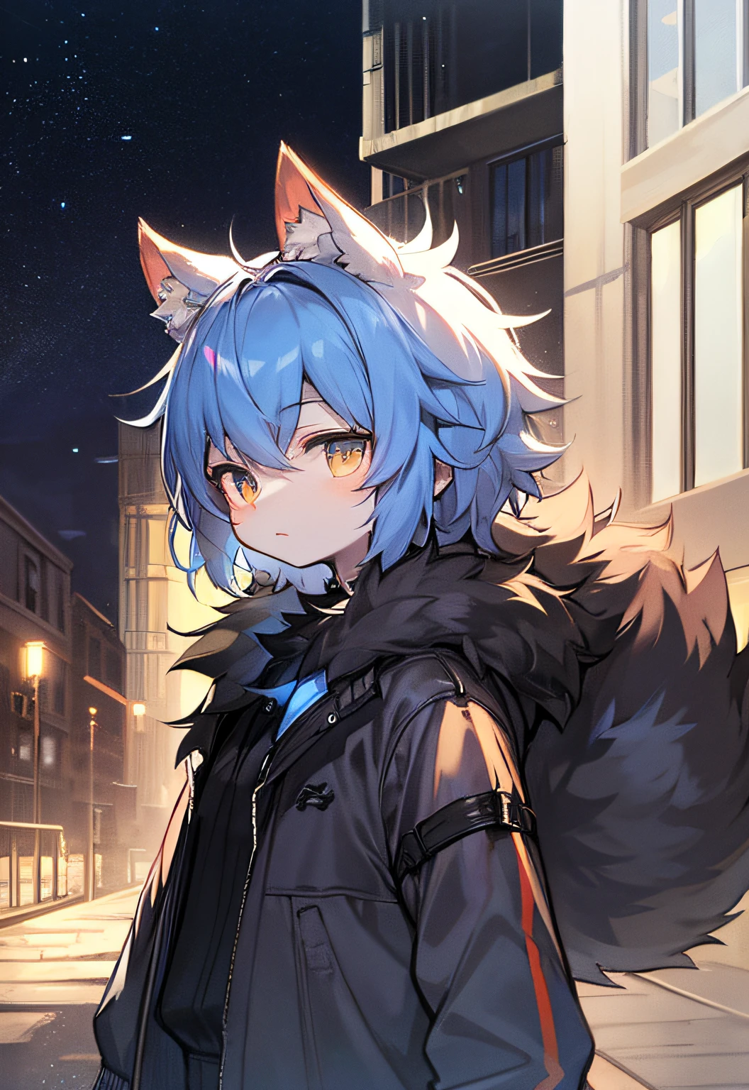 was hairy,Black fur,the night,Glowing hair, Shota