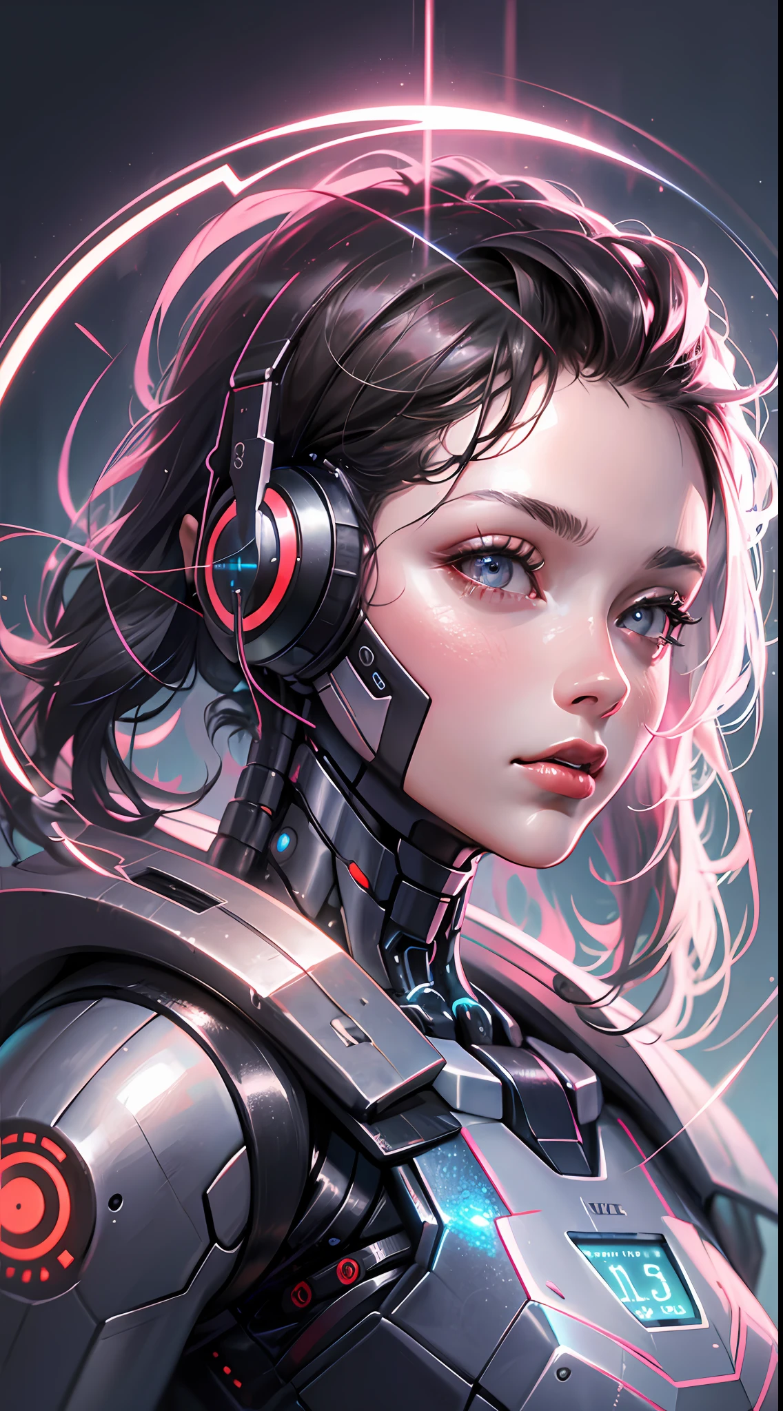 Awesome digital painting (cybernetic cell phone), art station, detailed, intricate, matte, digital art, hd, 8k, beautiful, high quality, portrait, cyborg, cinematic 8k
