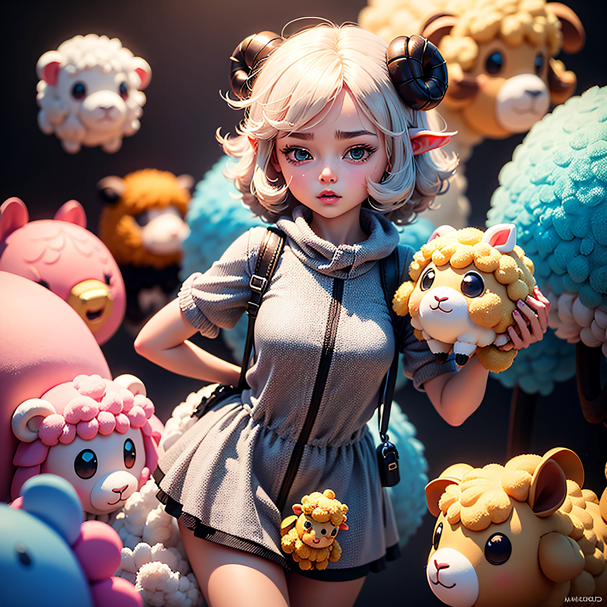Bubble Matt style cute little sheep，cartoonish style，3Drender，softcolors，a blind box toy，Delicate gloss，oc rendered，uhdr，C4D --auto