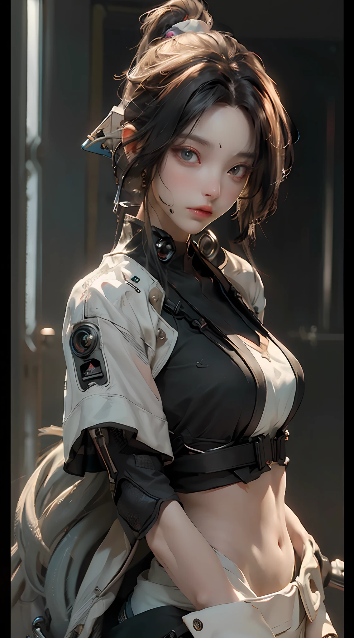 ((Best quality)), ((masterpiece)), (detailed:1.4), 3D, an image of a beautiful cyberpunk female,HDR (High Dynamic Range),Ray Tracing,NVIDIA RTX,Super-Resolution,Unreal 5,Subsurface scattering,PBR Texturing,Post-processing,Anisotropic Filtering,Depth-of-field,Maximum clarity and sharpness,Multi-layered textures,Albedo and Specular maps,Surface shading,Accurate simulation of light-material interaction,Perfect proportions,Octane Render,Two-tone lighting,Wide aperture,Low ISO,White balance,Rule of thirds,8K RAW,