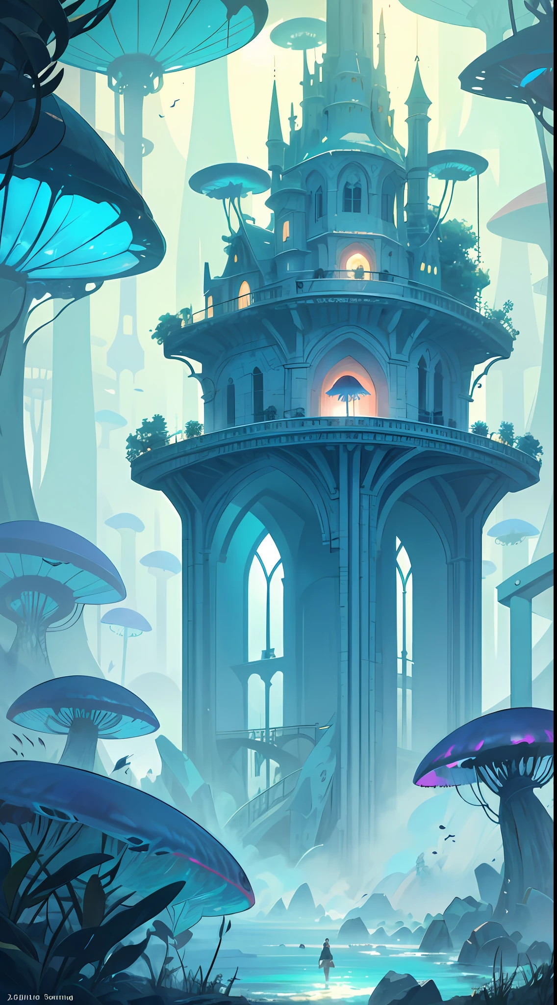 Masterpiece, High Quality, Ocean Forest, City, Fantastic Fantasy, Glowing Plants, Coral Viaduct, (Swarm of Glowing Jellyfish), (Shoal of Fish with Transparent Wings Flying in the Sky), Misty, Extreme Detail, Morning Light, Epic Composition, (Intricate Detail), (Intricate Design, Ultra Detail: 1.2), Art Station, (Masterpiece, Best Quality), Ultra HD, 32k ,castle,relic ,(Underworld),Underground --v 6