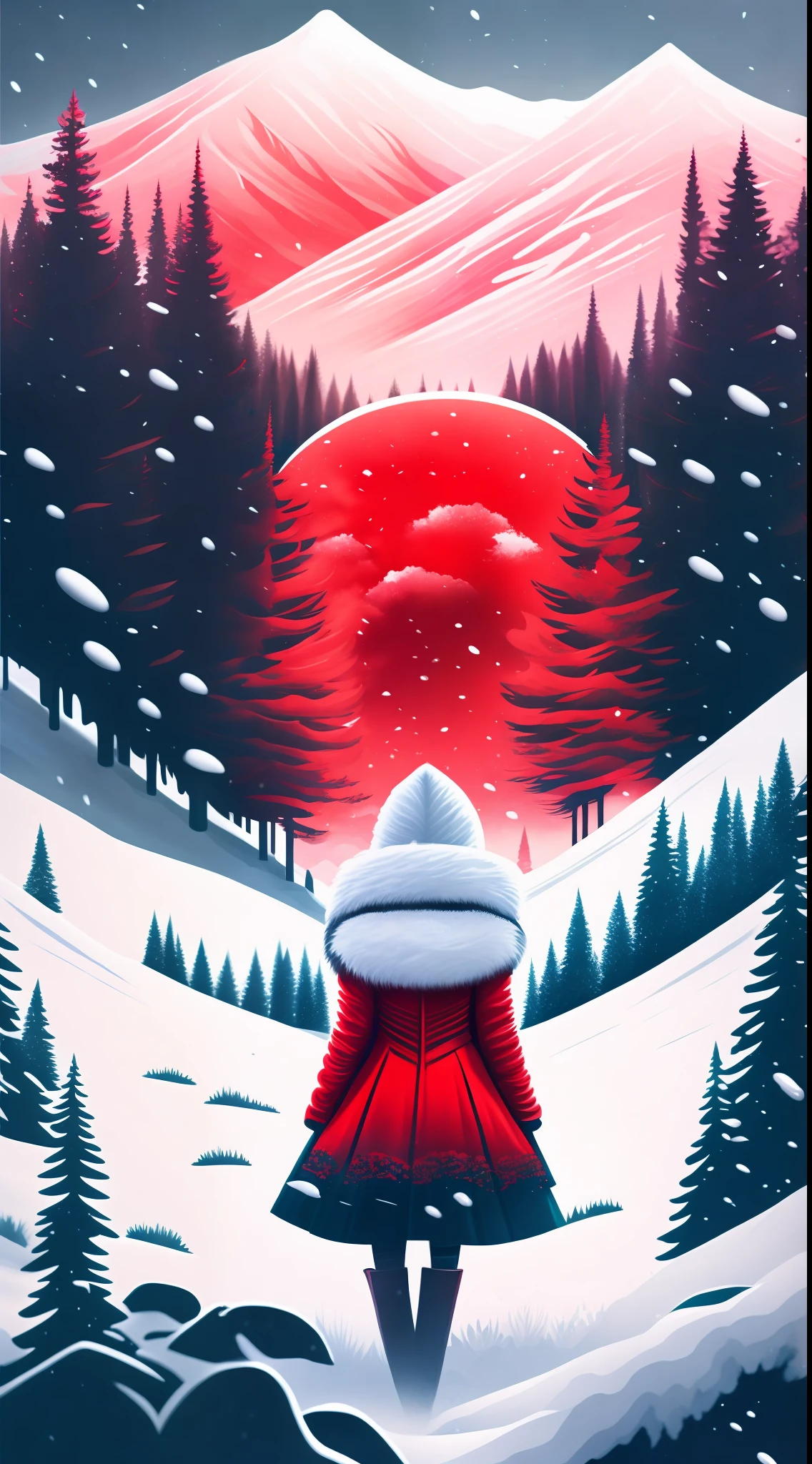 uma linda rosa vermelha em uma paisagem de inverno com neve, design de camiseta, rzminjourney, arte vetorial