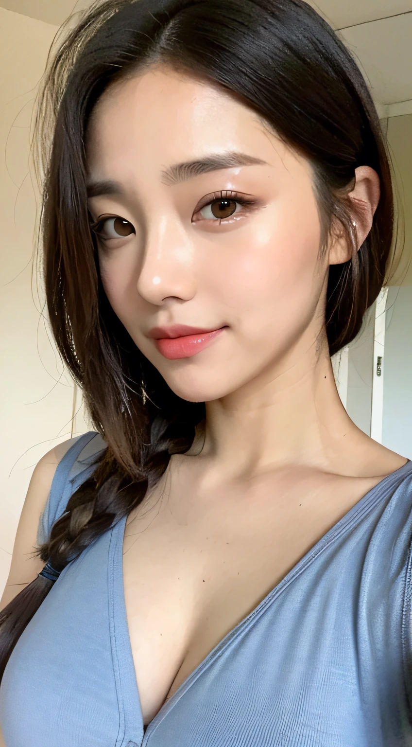 ((Best picture quality, 8K, a masterpiece of:1.3)), 1girl huge large breasts, Beautiful woman with slender abs:1.3, (Casual hairstyle, :1.2), Sexy dress,Ultra-fine face, detailed eye, 双眼皮,smil,Take pictures in cute poses,The figure is very bad,tiny small waist,A big-breasted,Close-up,Close-up chest,White-skinned,beautiful in the background