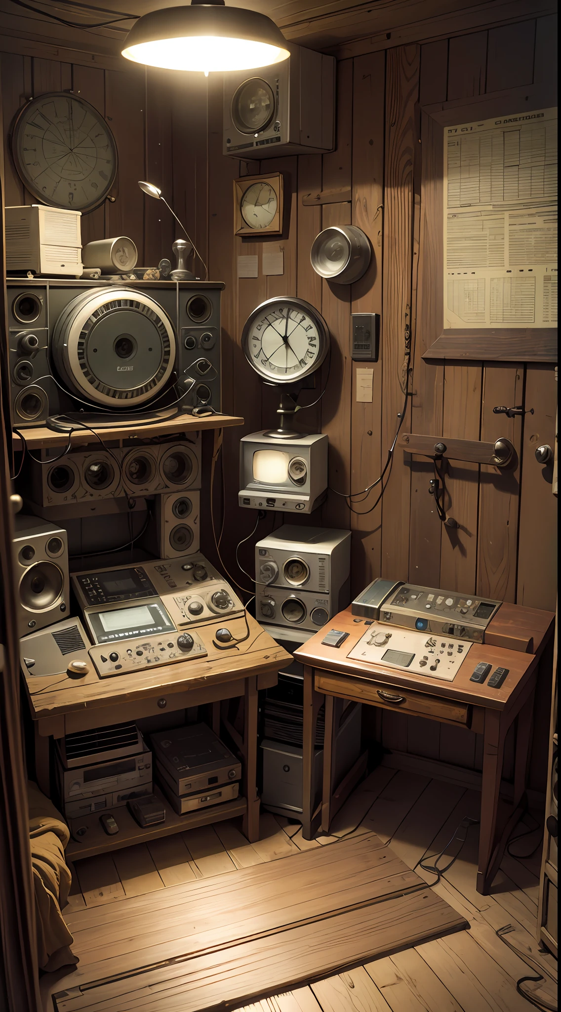 radio operator room from 1910s, a lot of ship navigation devices from 1910s, control board and radio device equipment all around the room