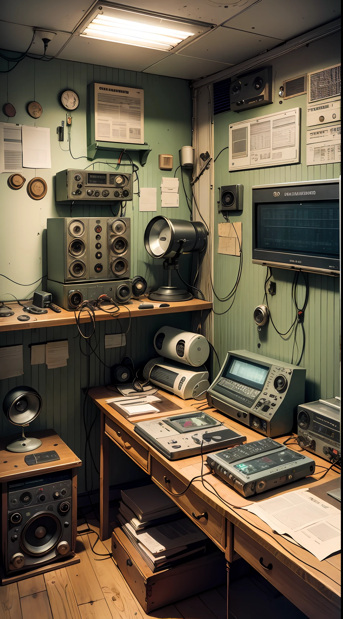 radio operator room from 1910s, a lot of ship navigation devices from 1910s, control board and radio device equipment all around the room