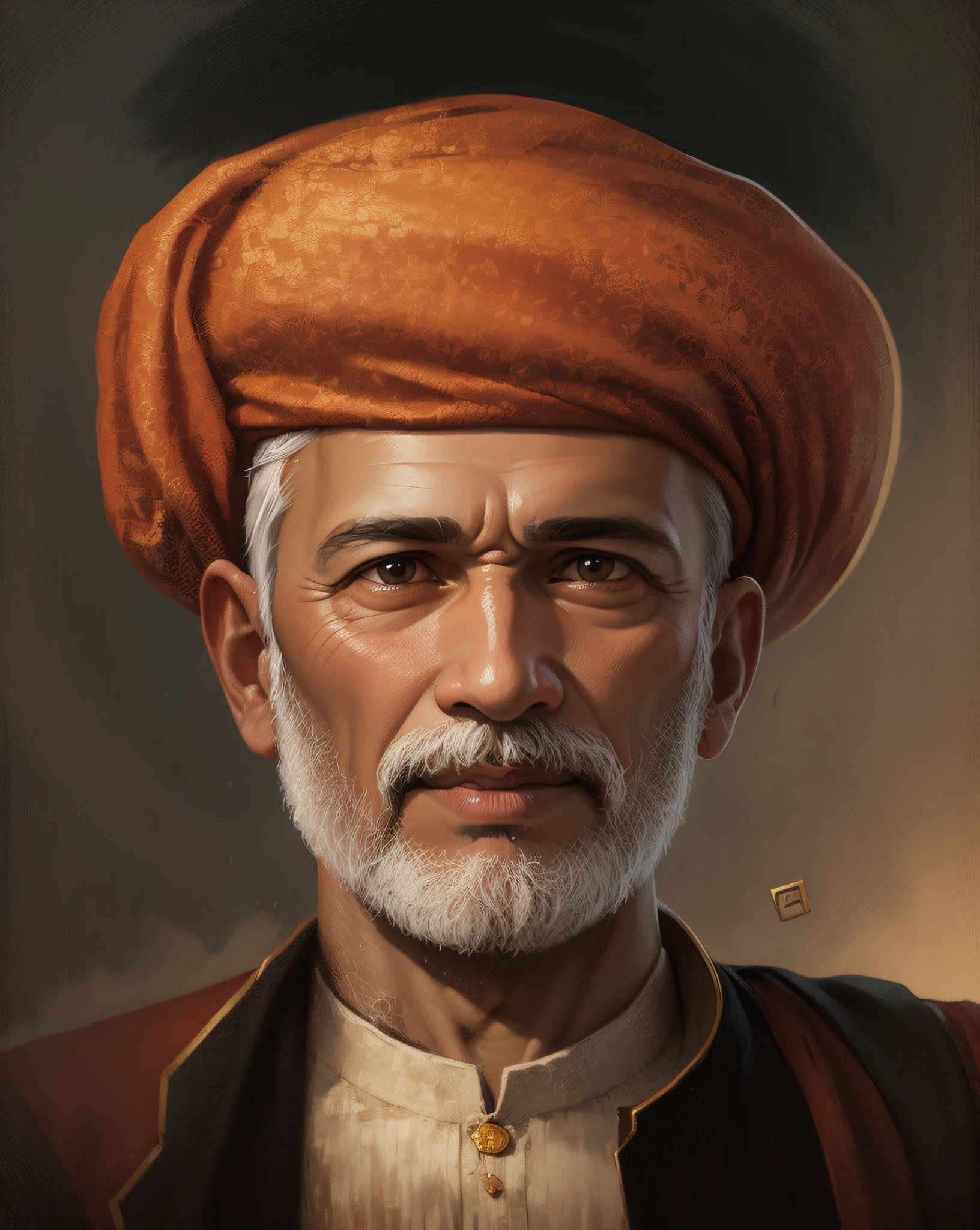 painting of a man with a red turban and a white beard, 50 years old man, Mahatma jyotiba phule,