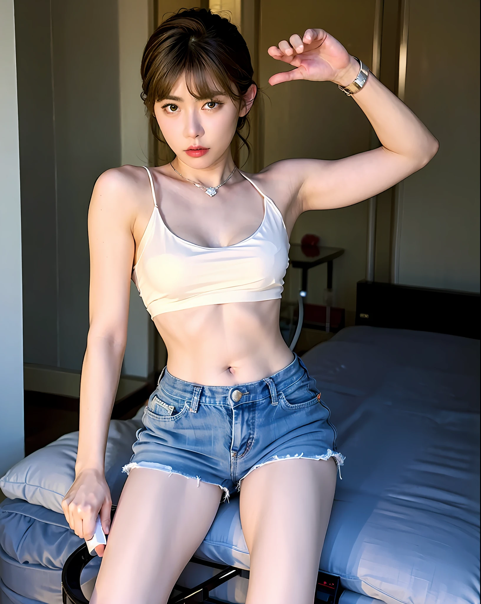 8K,RAW,ultra high res,(photorealistic:0.5), by Allen Anderson, cinematic lighting, adult woman, 6pack abs, ulzzang-6500-v1.1, olfn, RebeccaEdgerunners