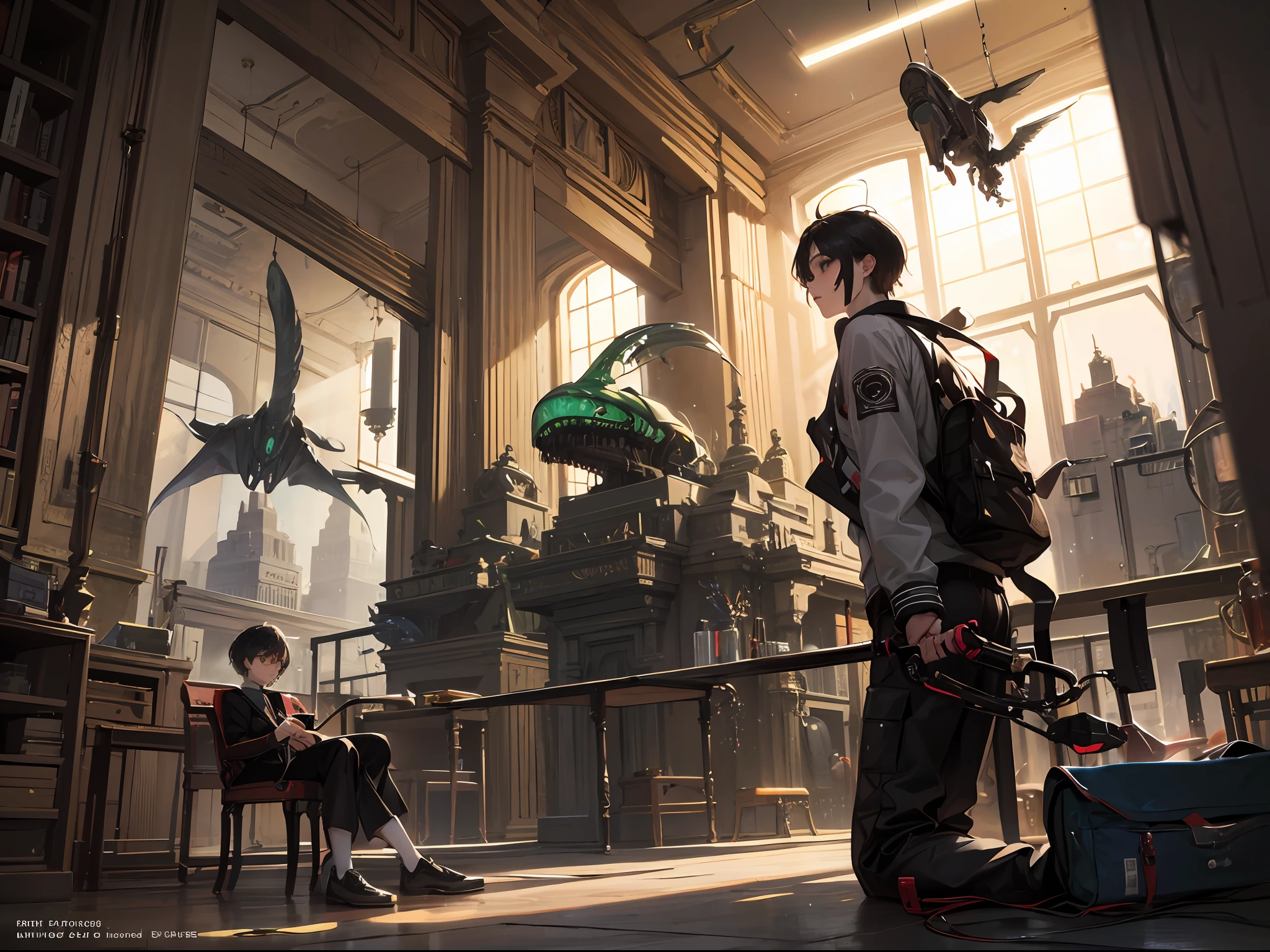 A detailed、Smooth shadows、neons、((isometria))Rendering of the world of alien predator sci-fi organic technology,intrikate、gracefully、illustratio ,((Cool boy)),(flathead,Short Hair Hair,scar)
