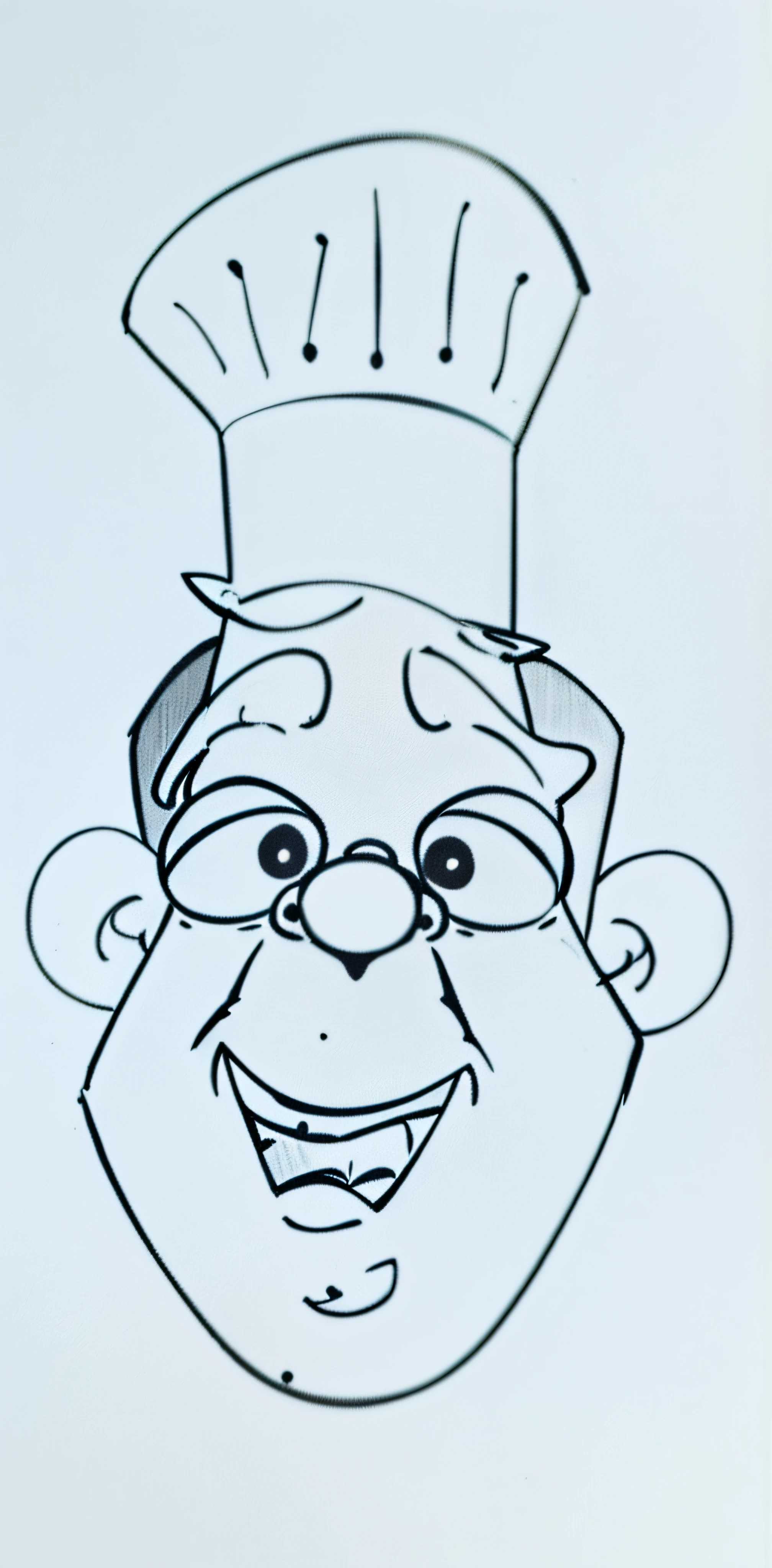 cartoon drawing of a chef with a hat and glasses, disney pixar cartoon face