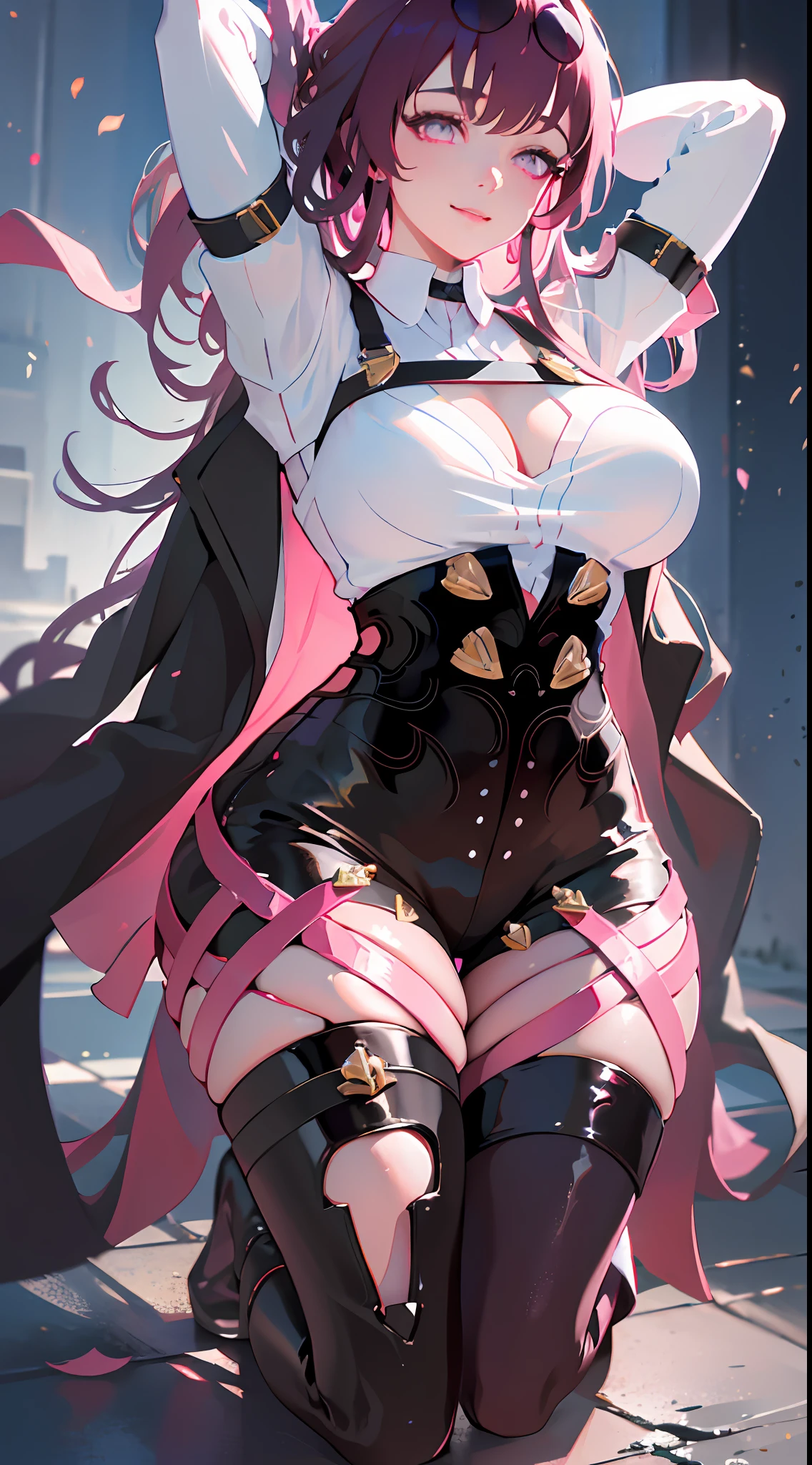 (highly detailed:1.3),full body,
hsr_kafka,large breasts,arms behind head,seiza,closed mouth,light smile,
Ultra-detail,(highres:1.1),best quality,(masterpiece:1.3),cinematic lighting,
