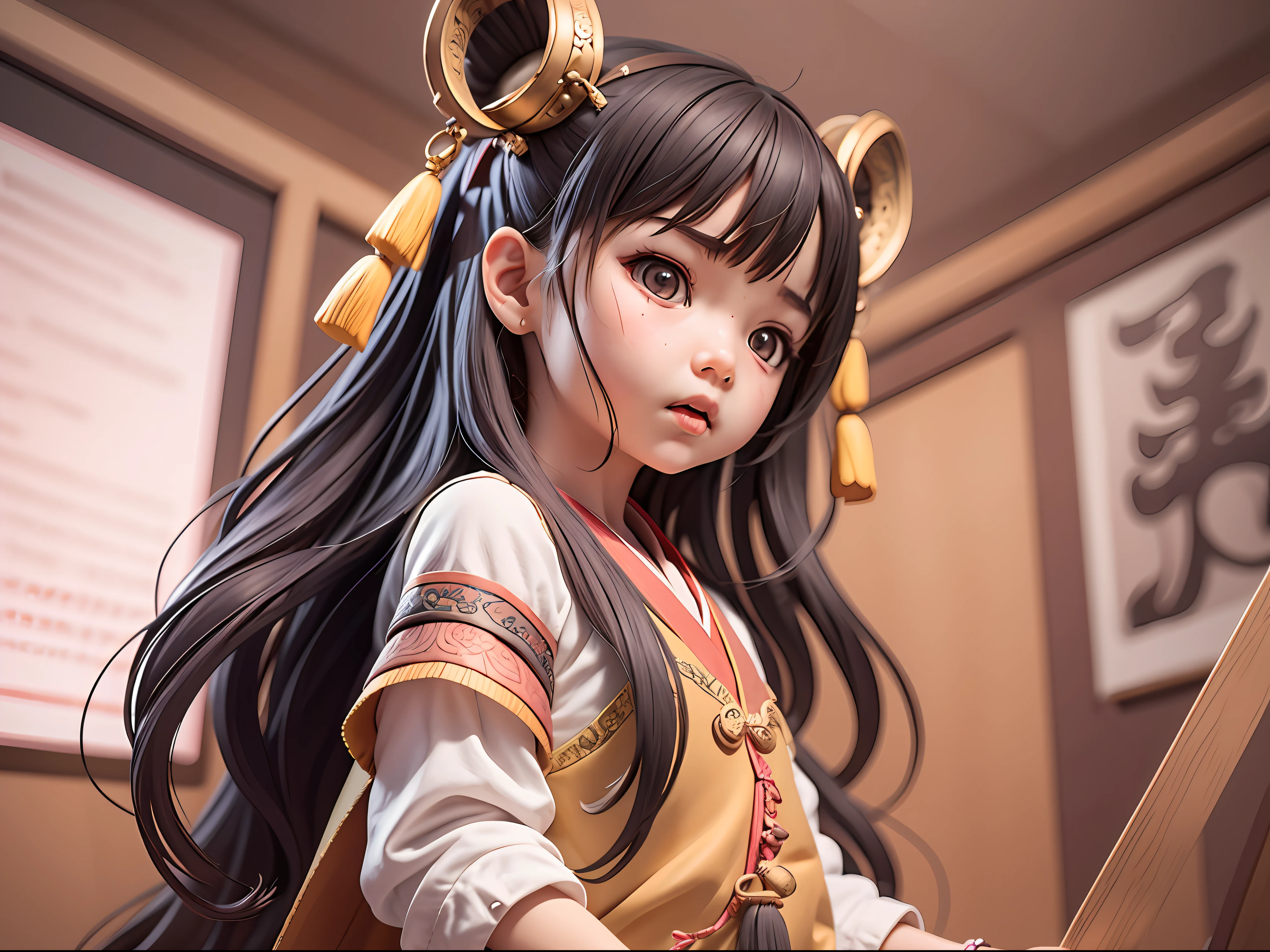 A little girl,Fierce,Ancient Chinese style,art stations, ............CGI_animations