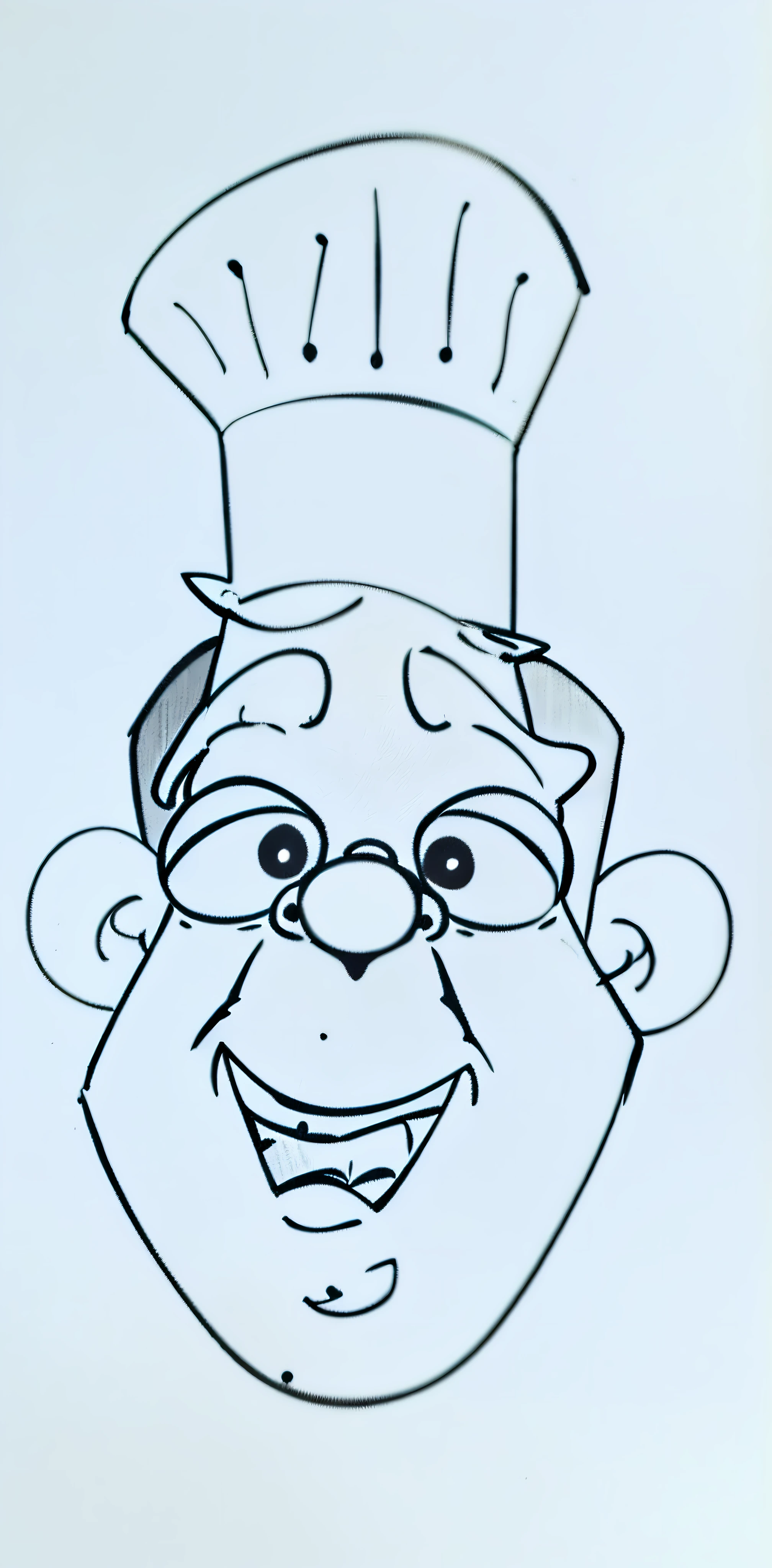 cartoon drawing of a chef with a hat and glasses, disney pixar cartoon face