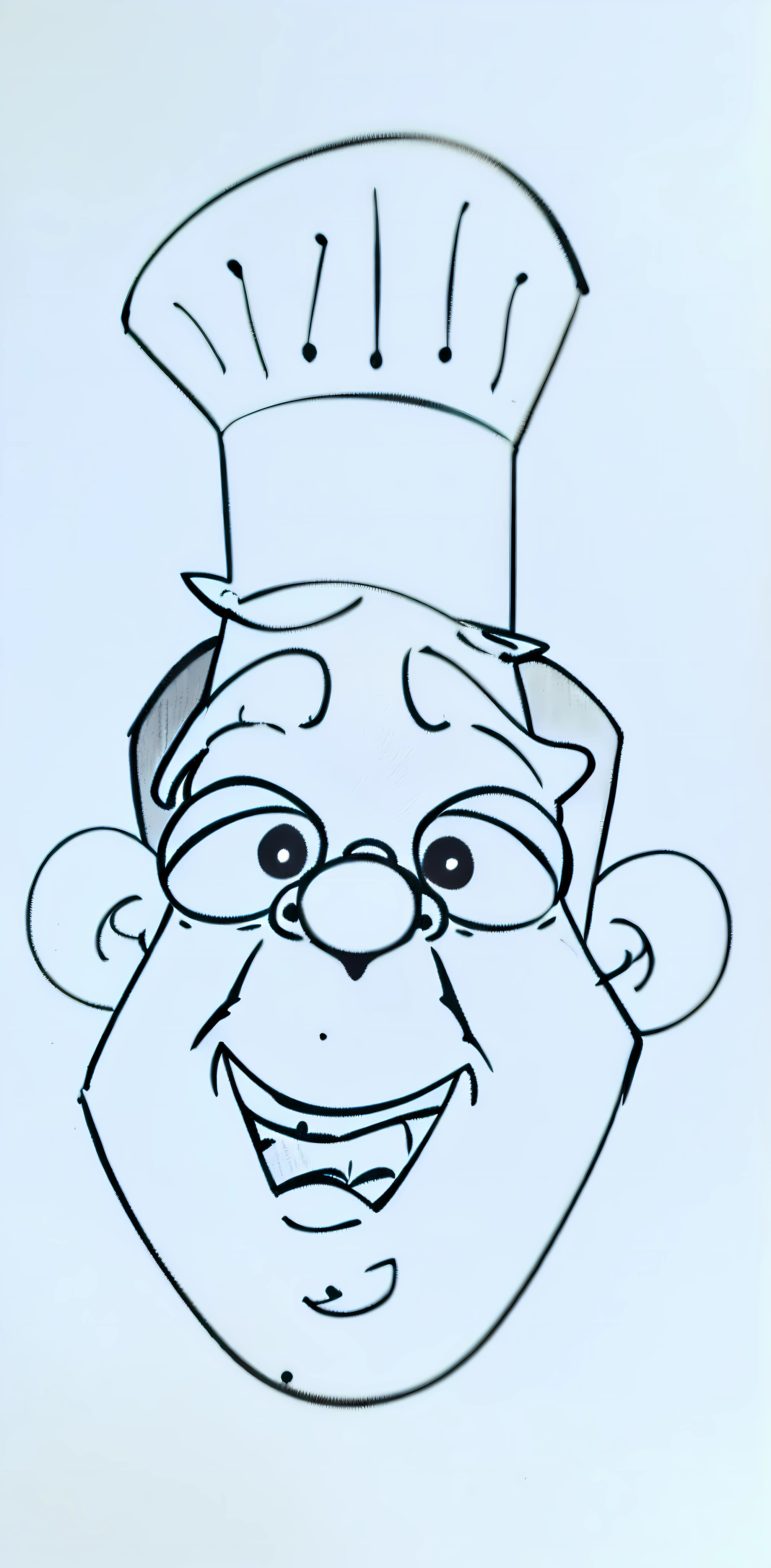cartoon drawing of a chef with a hat and glasses, disney pixar cartoon face