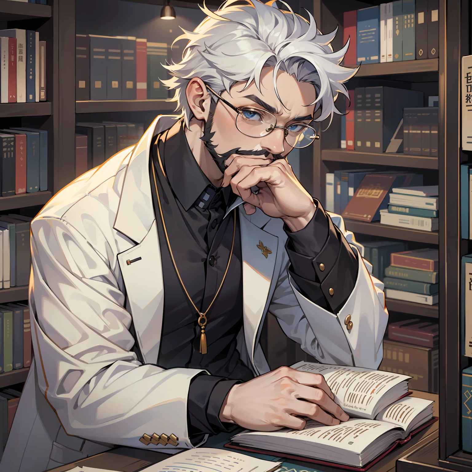 шедевр, beste-Qualit,be frightened,Uncle ,1male people, 独奏,A white-haired,wears glasses,