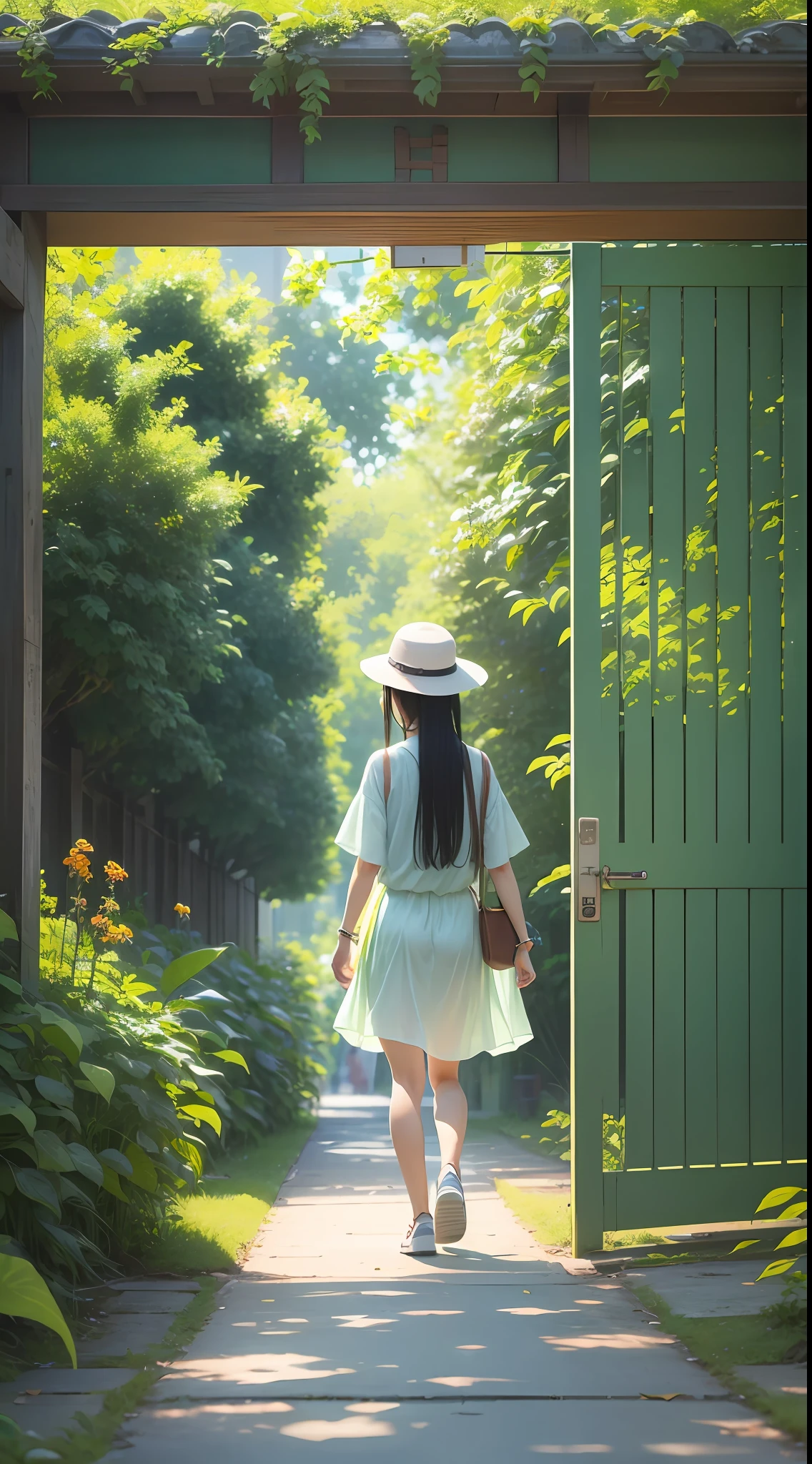 Summer Solstice,The Starting Point of Summer,Various plants cover the screen,Colorful but predominantly green,There is a Li Xiaolu in the middle,Someone walking --auto --s2