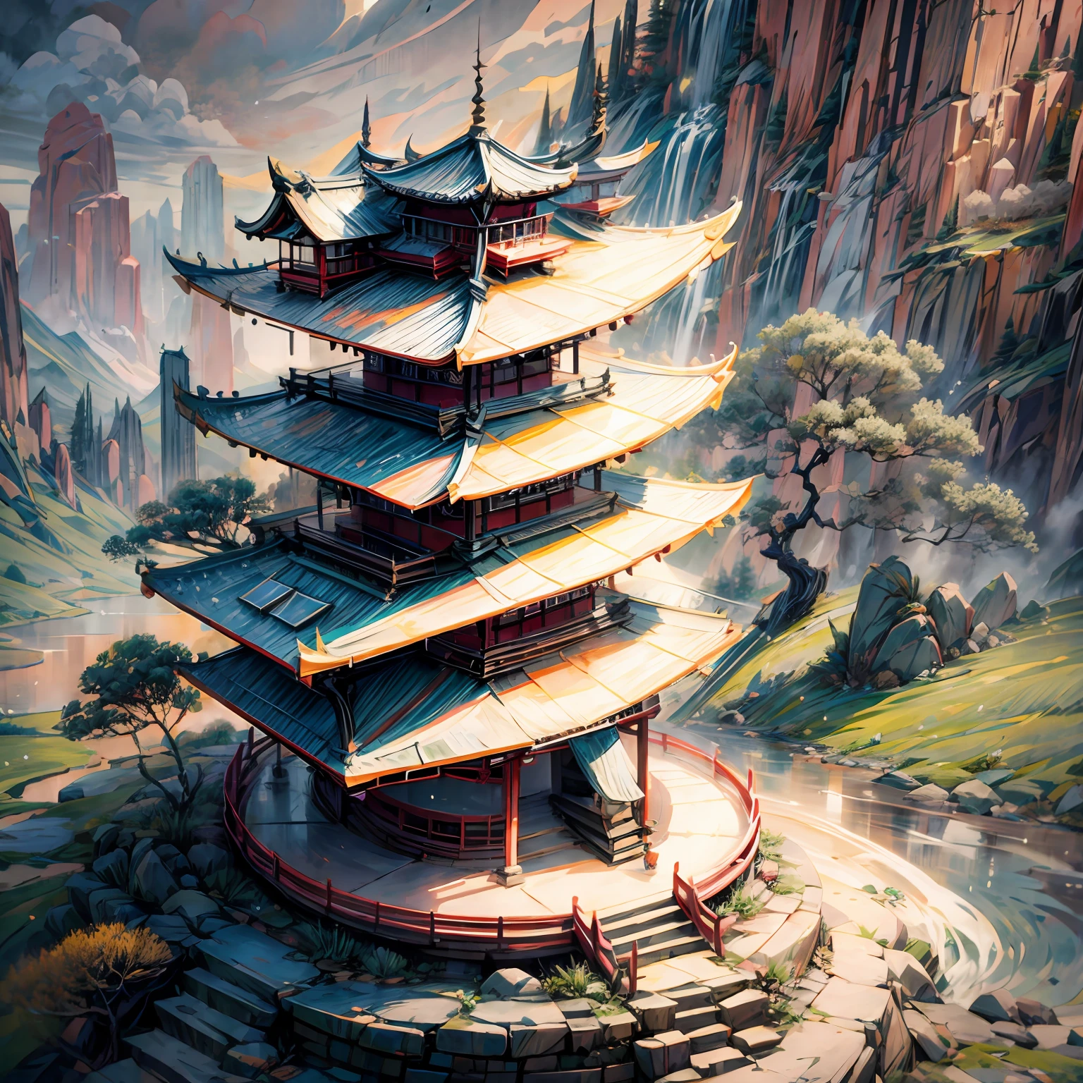 Chinese Landscape Ink Painting High Angle Perspective OC Rendered Sculpture --S 750 --Niji 5