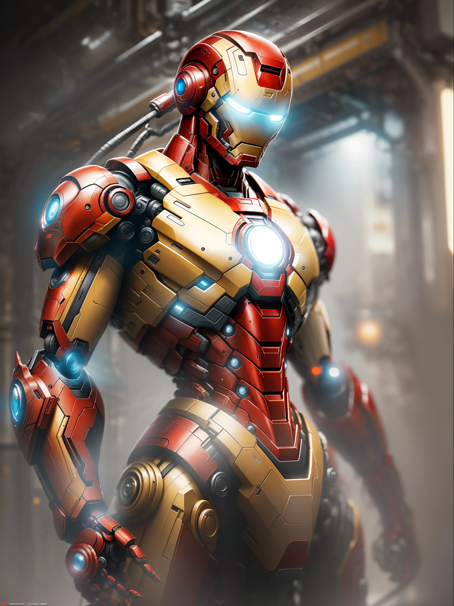 Iron Man 2099 from Marvel photography, biomechanical, complex robot, full growth, hyper-realistic, insane small details, extremely clean lines, cyberpunk aesthetic, a masterpiece presented at Zbrush Central