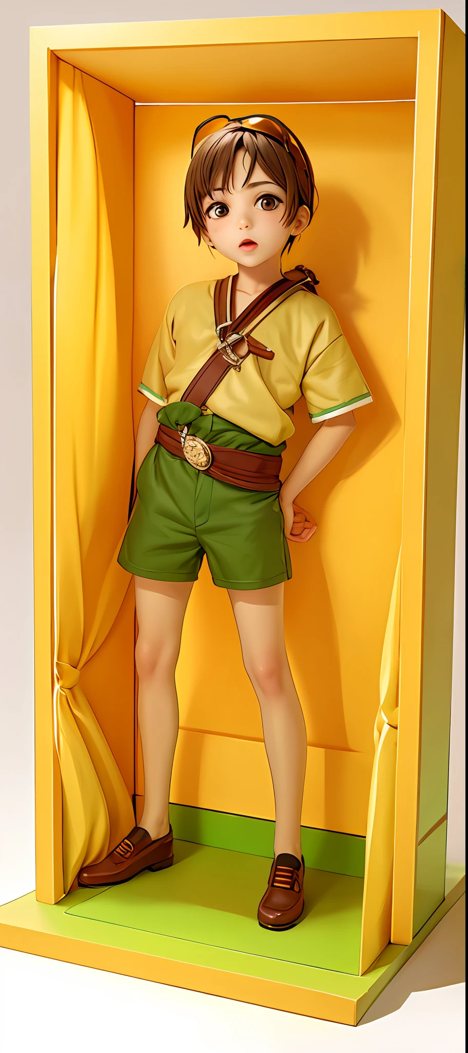 Crie um personagem com das cores marrom, amarelo e verde.