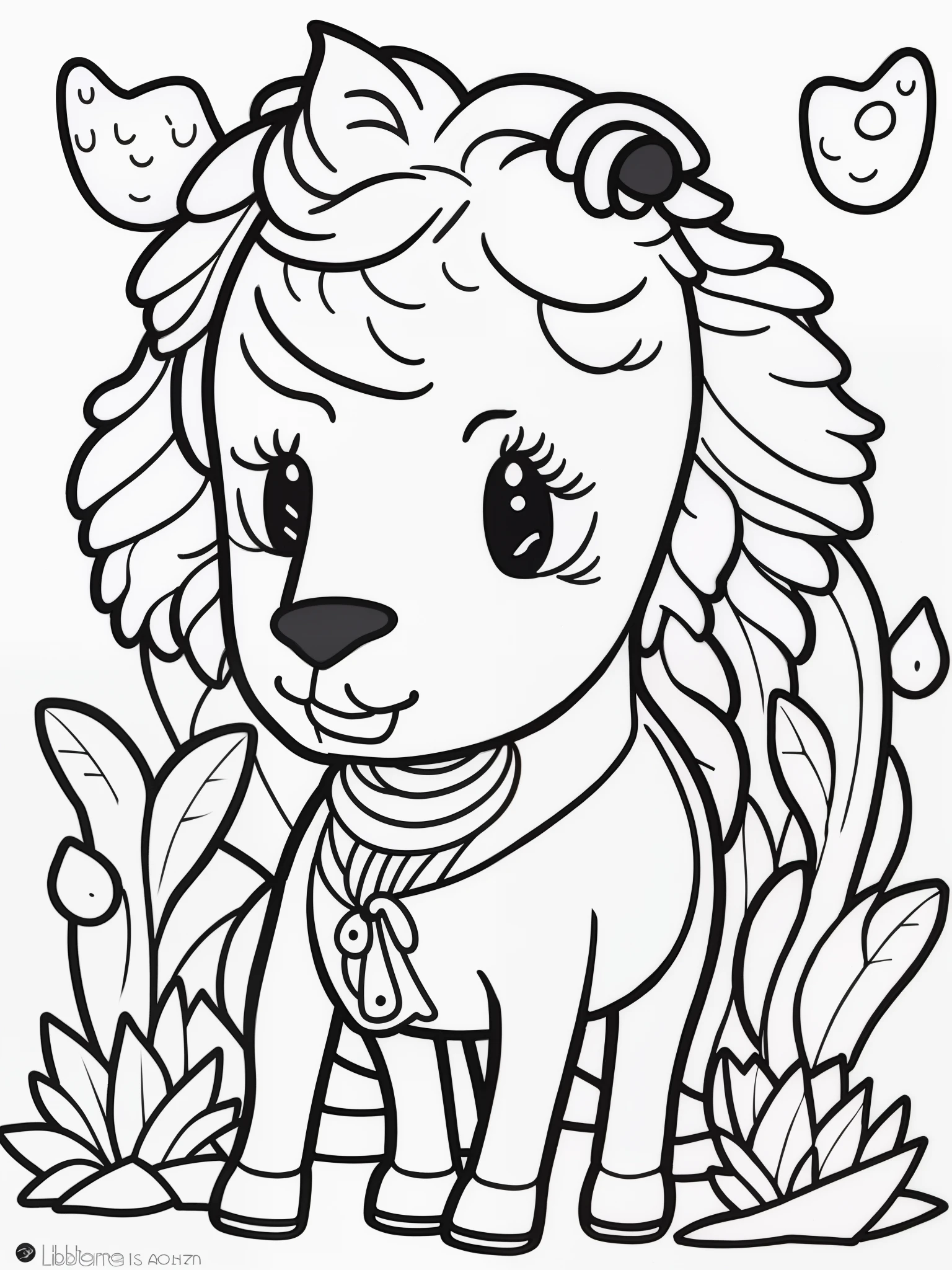 a coloring page of a little pony with a bow and a flower, Dibujo de arte lineal para colorear, lion in a meadow with hornbeam, cute lion, Esquema del libro para colorear, Dibujos para colorear, dibujos para colorear, colouring - in sheet, Lion with crown, with the mane of a lion, Estilo de libro para colorear, Zorro con una tiara, Dibujo para colorear, Dibujo de contorno, Lineart de bola