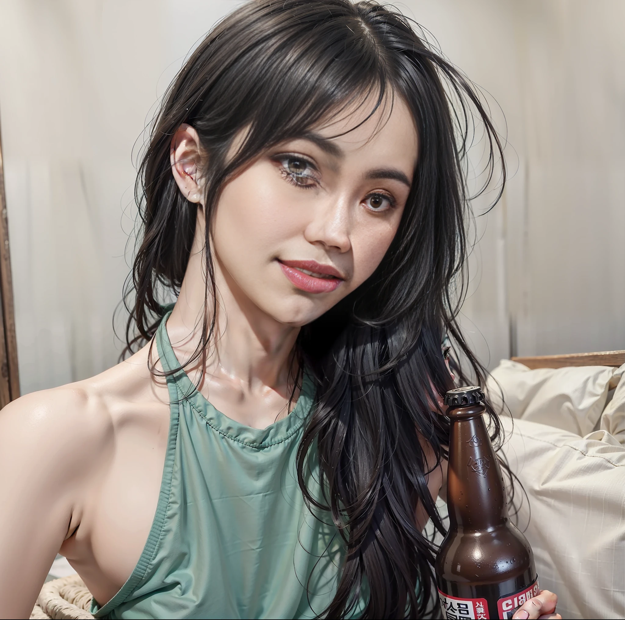araffe woman in green top holding a beer bottle and smiling, dilraba dilmurat, gorgeous chinese models, beautiful Korean women, instagram model, 19-year-old girls, 8k selfie photograph, gorgeous korean young woman, Asian girl with long hair, Chinese girl, 2 4 year old female model, beautiful Korean young women, xintong chen