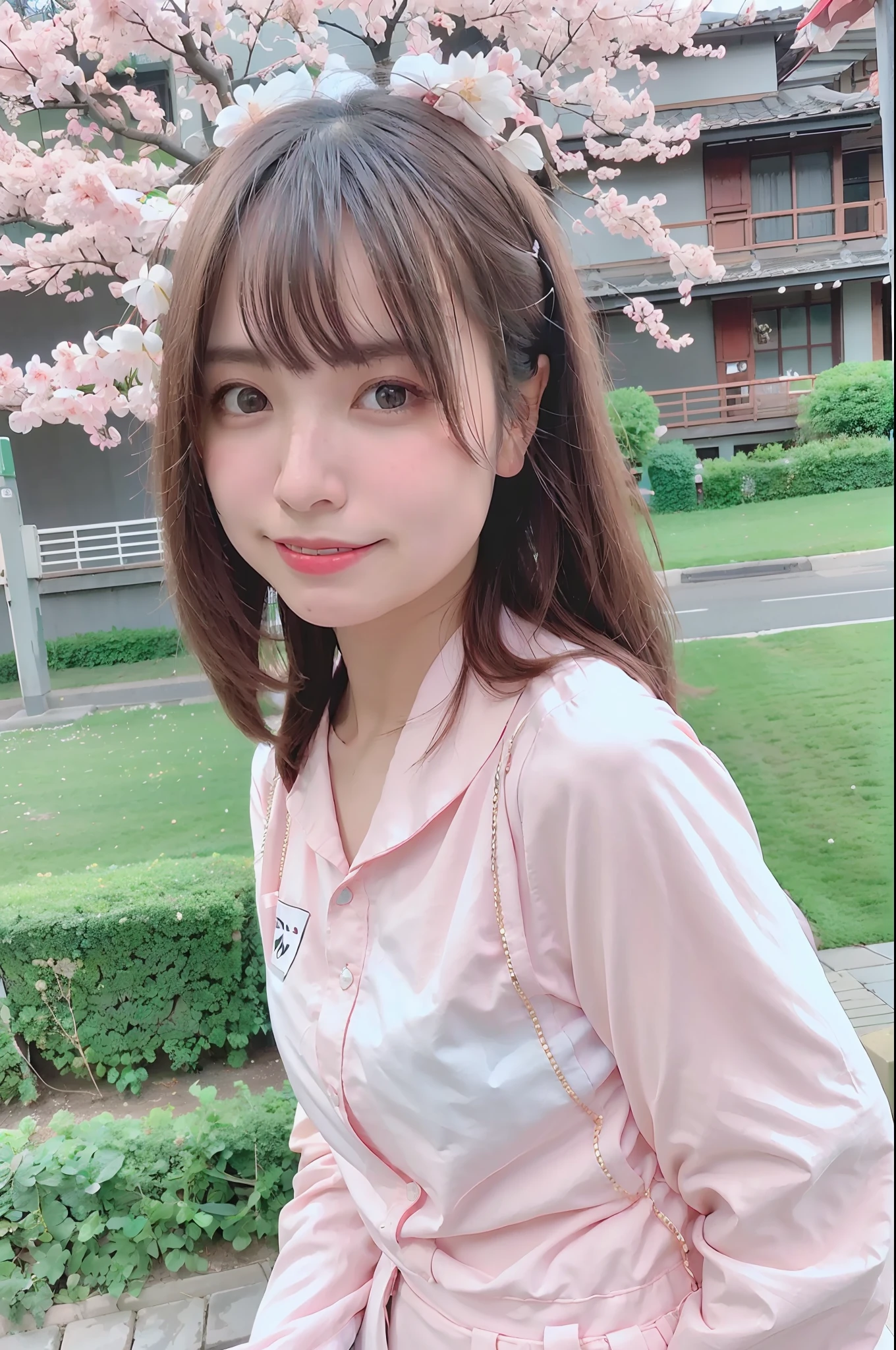 best quality, ultra high res, (photorealistic:1.4),blush,cute,(detailed face),light smile,
looking at viewer,
upper body, japanese clothes,
sunny,river,(cherry blossoms),blue sky,