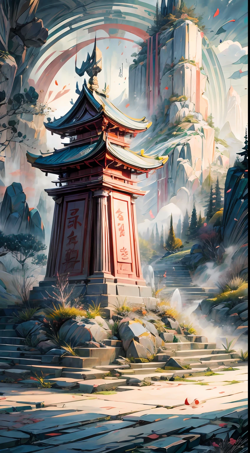 Chinese Landscape Ink Painting High Angle Perspective OC Rendered Sculpture --S 750 --Niji 5