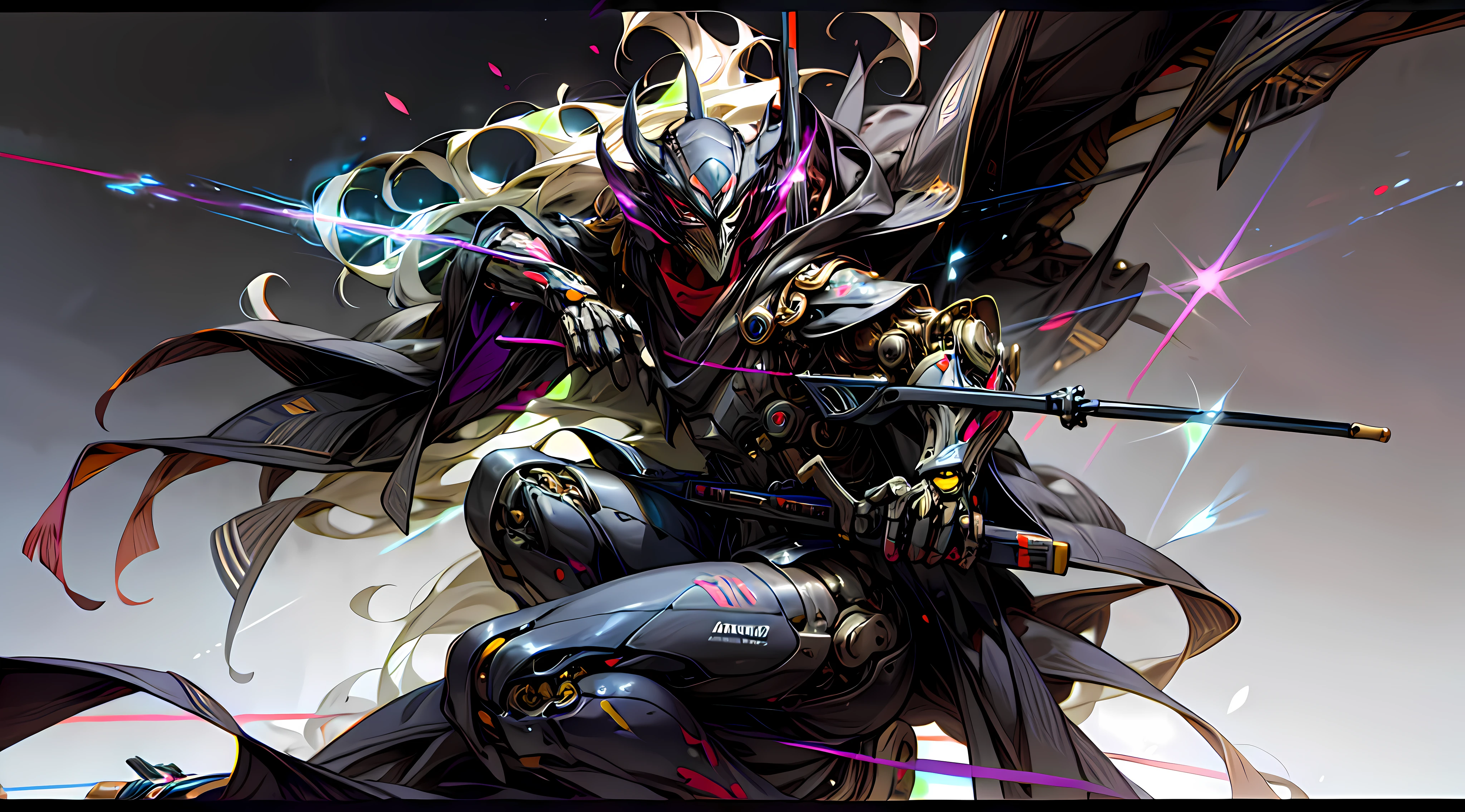 (Homem em um traje de peste black futuristic:0.9), (raven mask:1.1), (rifle:1.3), (Cyber futuristic environment:1.4), (bright and contrasting lighting:0.2), (Dynamic shooting angle:1.3), (contraste de fundo escuro:0.1), (Realismo:1.1), Dark_Fantasy,corvo Cyberpunk,(motosserra,homem vestido de corvo,preto: 1.1),1man,Mechanical wonder of steel,robotic presence,cybernetic guardian, wearing a worn mechanical suit, intrincado, (steel metal [enferrujado]), elegante, foco claro , filmado por greg rutkowski, gentle illumination, cores vibrantes, obra-prima, ((rua)), tiro de cowboy, dinamic pose