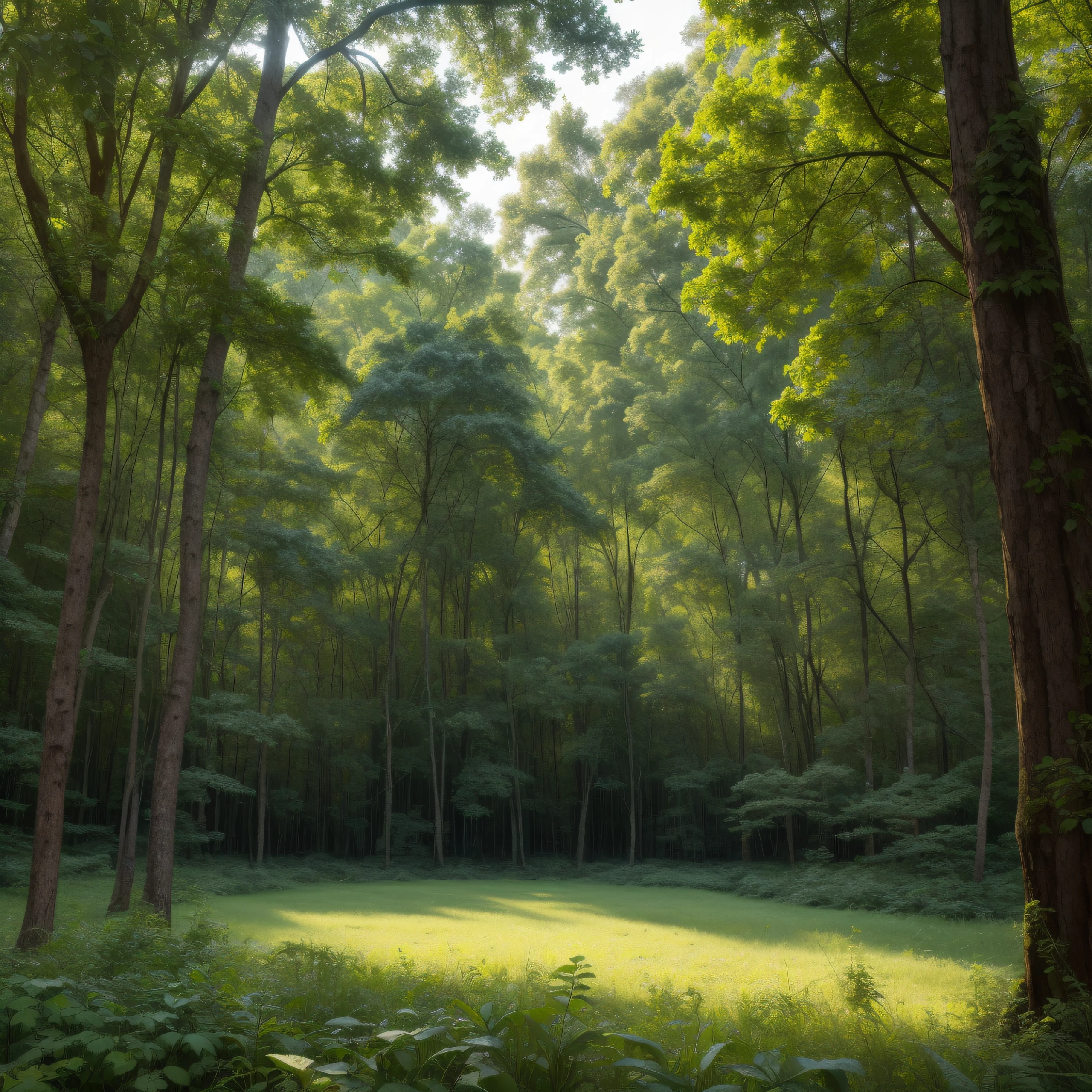 dense forest with lots of vegetation, Birds flying, dia, 4k